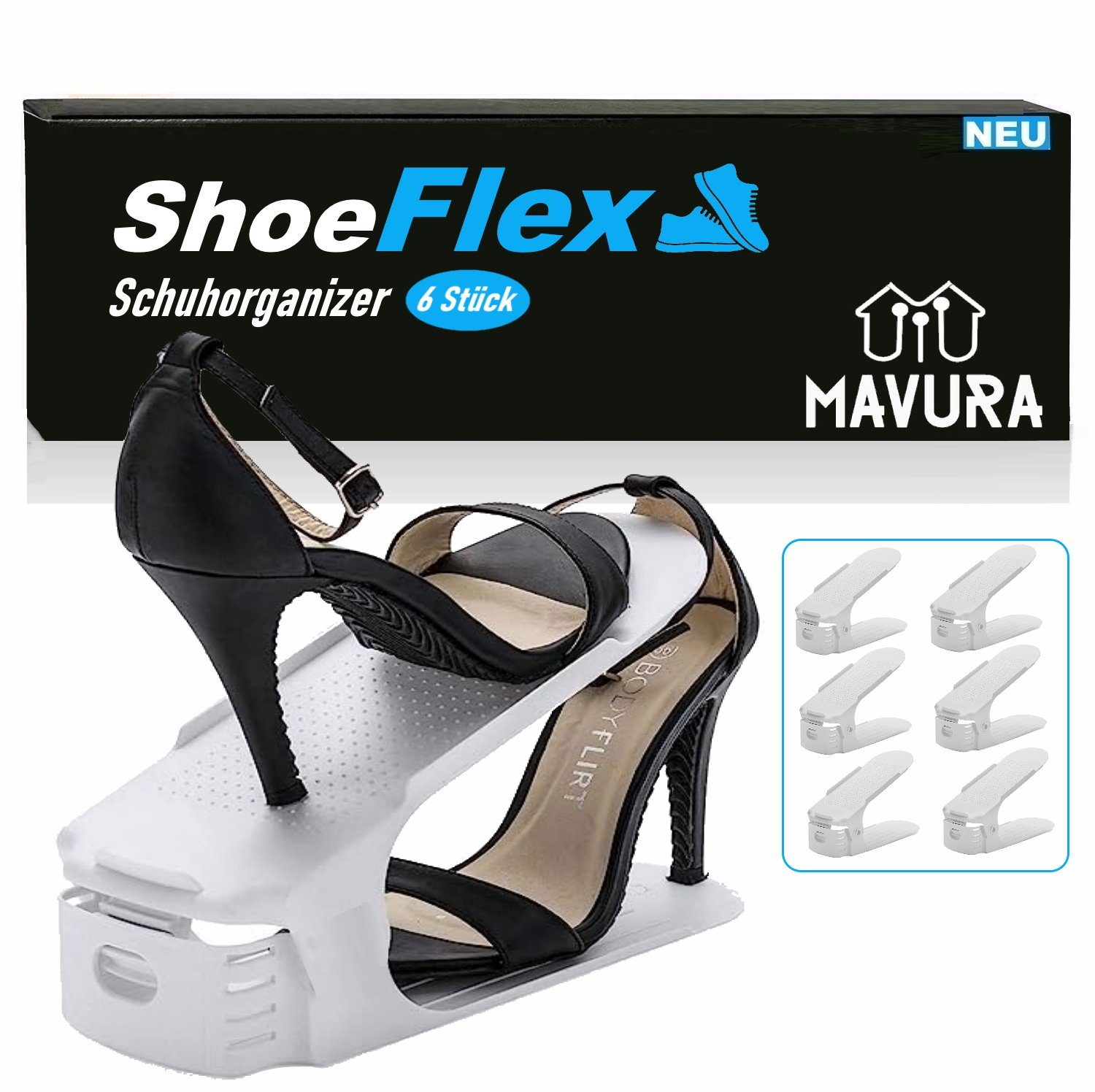 MAVURA Schuhordner Schuhschrank im mehr Set Schuhregal! Schuhhalter für ShoeFlex Schuhorganizer Schuhstapler Regal, 50% 6er Schuhstapler Platz