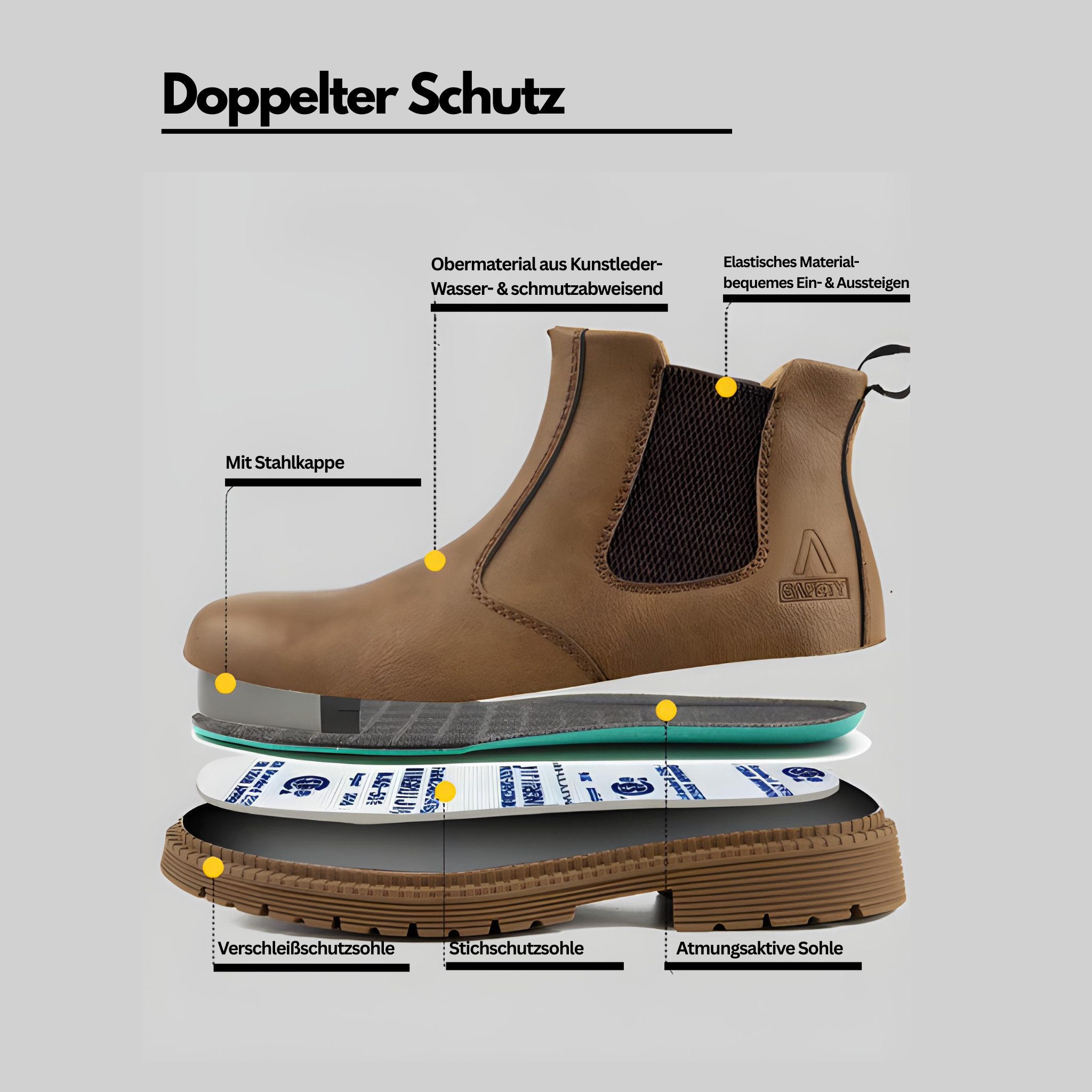 ARMORAX Leichte Sicherheitsschuhe mit Stahlkappe & Durchtrittschutz Sicherheitsstiefel Öl- & wasserabweisend, atmungsaktiv & flexibel