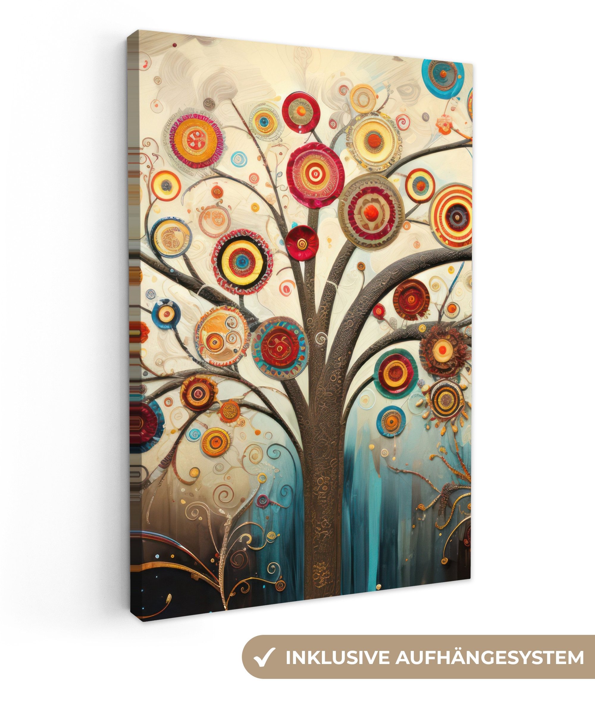 OneMillionCanvasses® Leinwandbild Baum - Abstrakt - Farbe - Lebensbaum - böhmisch, Bunt - Baum (1 St), Deko für Wohnzimmer Schlafzimmer Küchen 40x60 cm