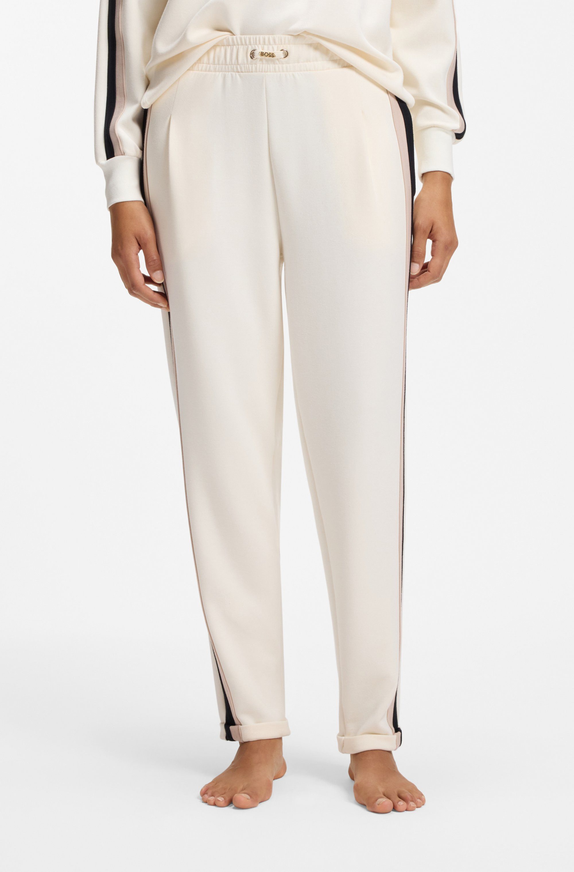 BOSS Sweathose Mirage_Pants Tapered elastischer Bund, kontrastfarbene Streifen