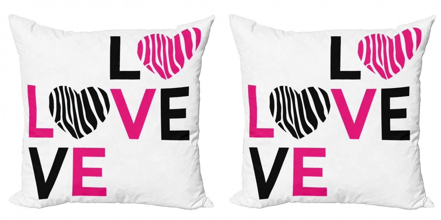 Kissenbezüge Modern Accent Doppelseitiger Digitaldruck, Abakuhaus (2 Stück), rosa Zebra Zebra-Streifen-Herzen