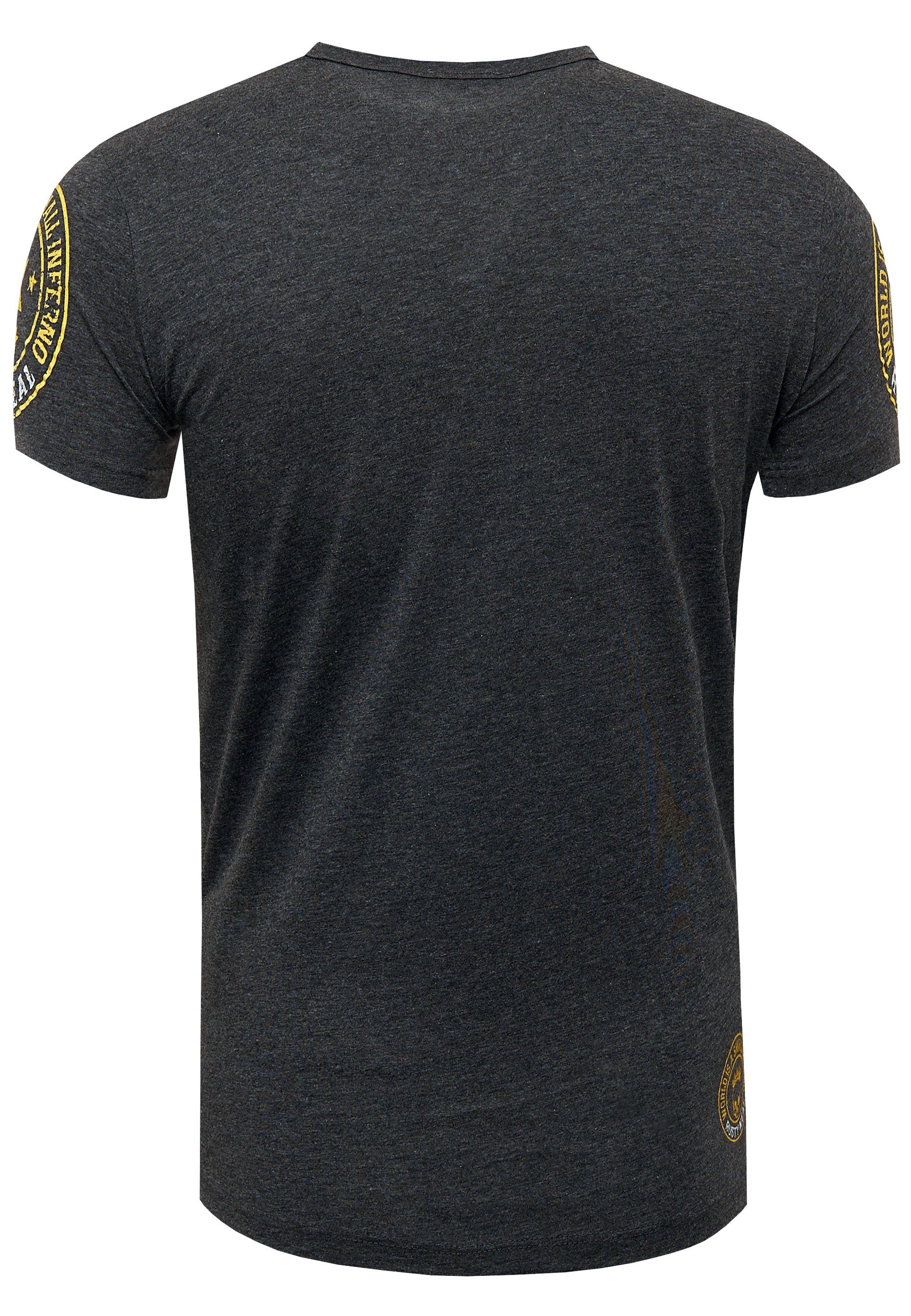 Neal Rusty T-Shirt anthrazit mit seitlicher Knopfleiste