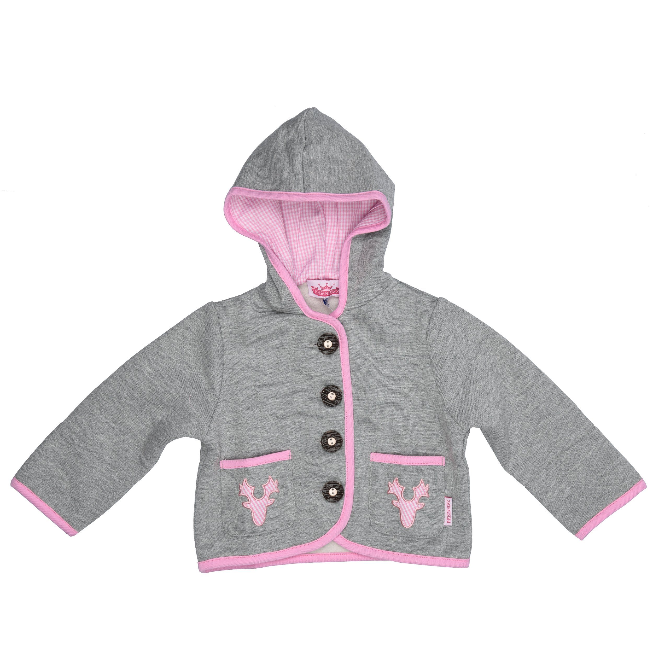 P.Eisenherz Trachtenjacke Kapuzenjacke mit Geweih, rosa Applikation 110/116