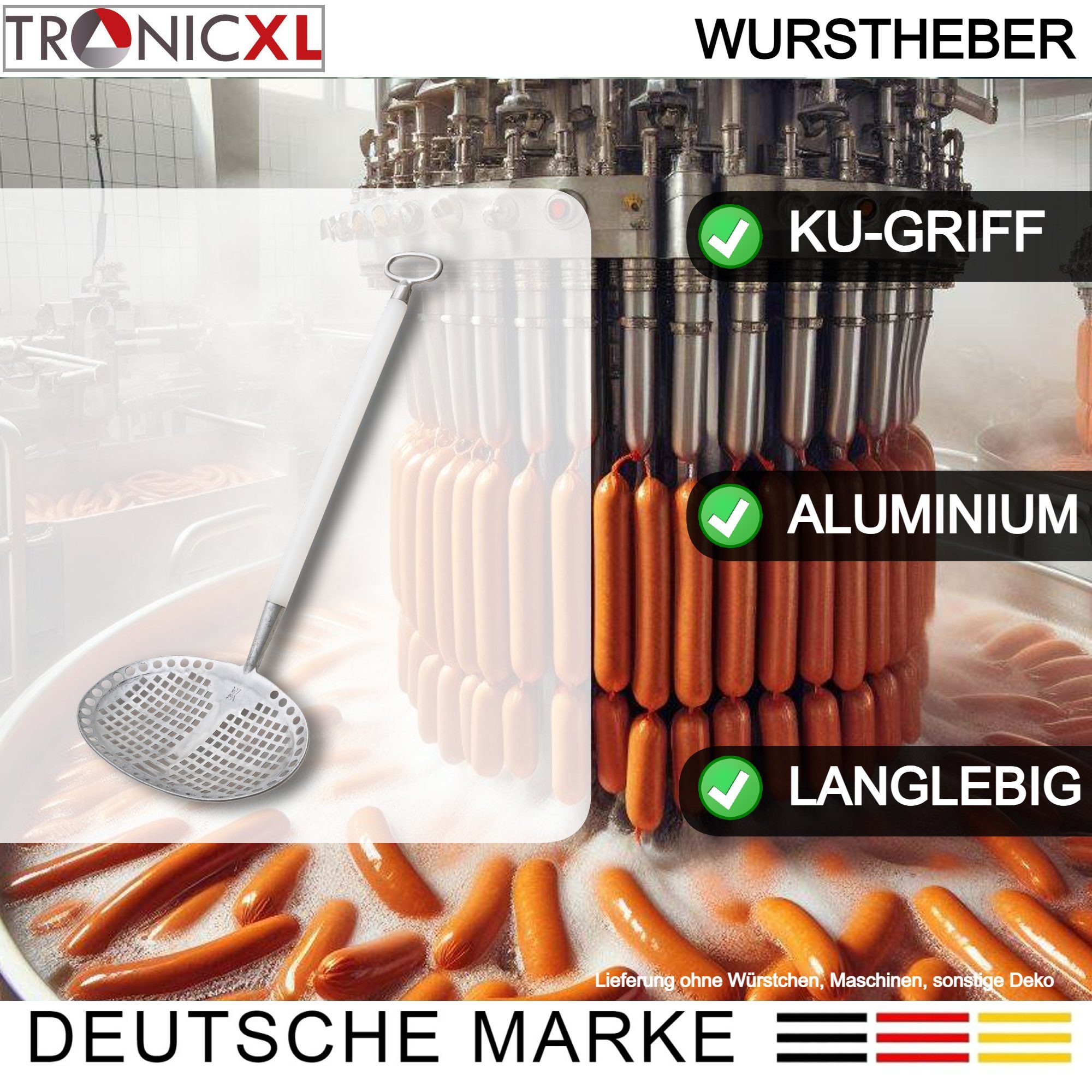 TronicXL Schöpflöffel Wurstheber 37x27cm Alu KU Griff Kesselheber Wurst Heber Presssackheber, Metzgerei Metzger Fleischerei Zubehör Wurst kochen