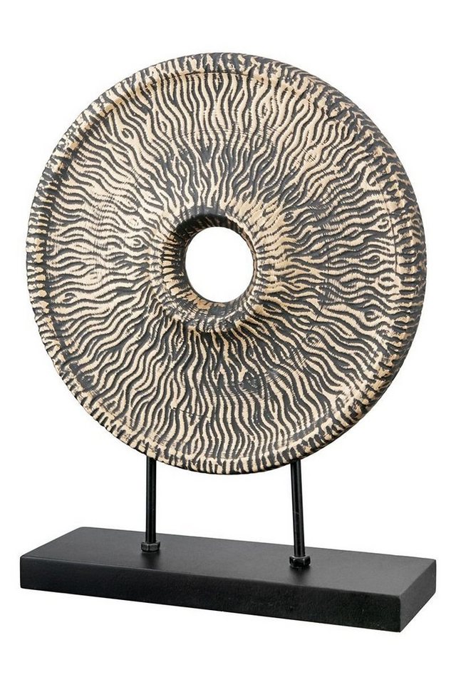 GILDE Dekoobjekt 2tlg. Keramik Skulptur Tigre schwarz/antik goldfarben auf  schwarzer Ba