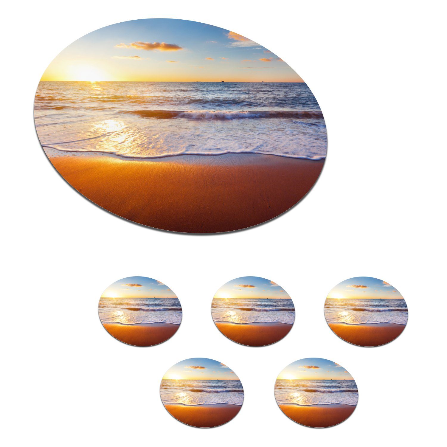 MuchoWow Glasuntersetzer Strand - Meer - Sonne - Horizont, Zubehör für Gläser, 6-tlg., Getränkeuntersetzer, Tassenuntersetzer, Korkuntersetzer, Tasse, Becher