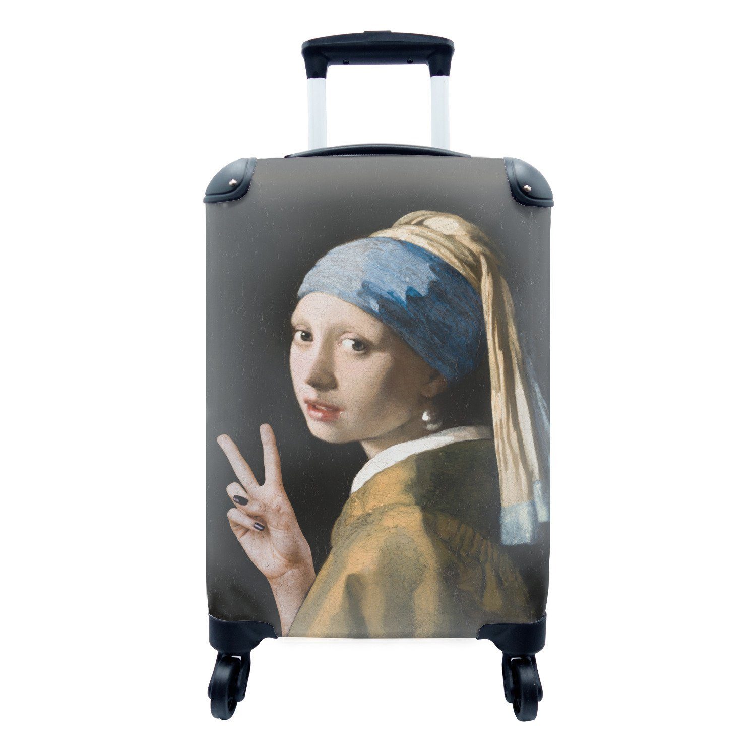 Trolley, Rollen, Johannes Mädchen Vermeer 4 - rollen, Frieden, Ferien, Das Reisetasche Handgepäckkoffer Perlenohrring Reisekoffer dem mit mit MuchoWow für - Handgepäck