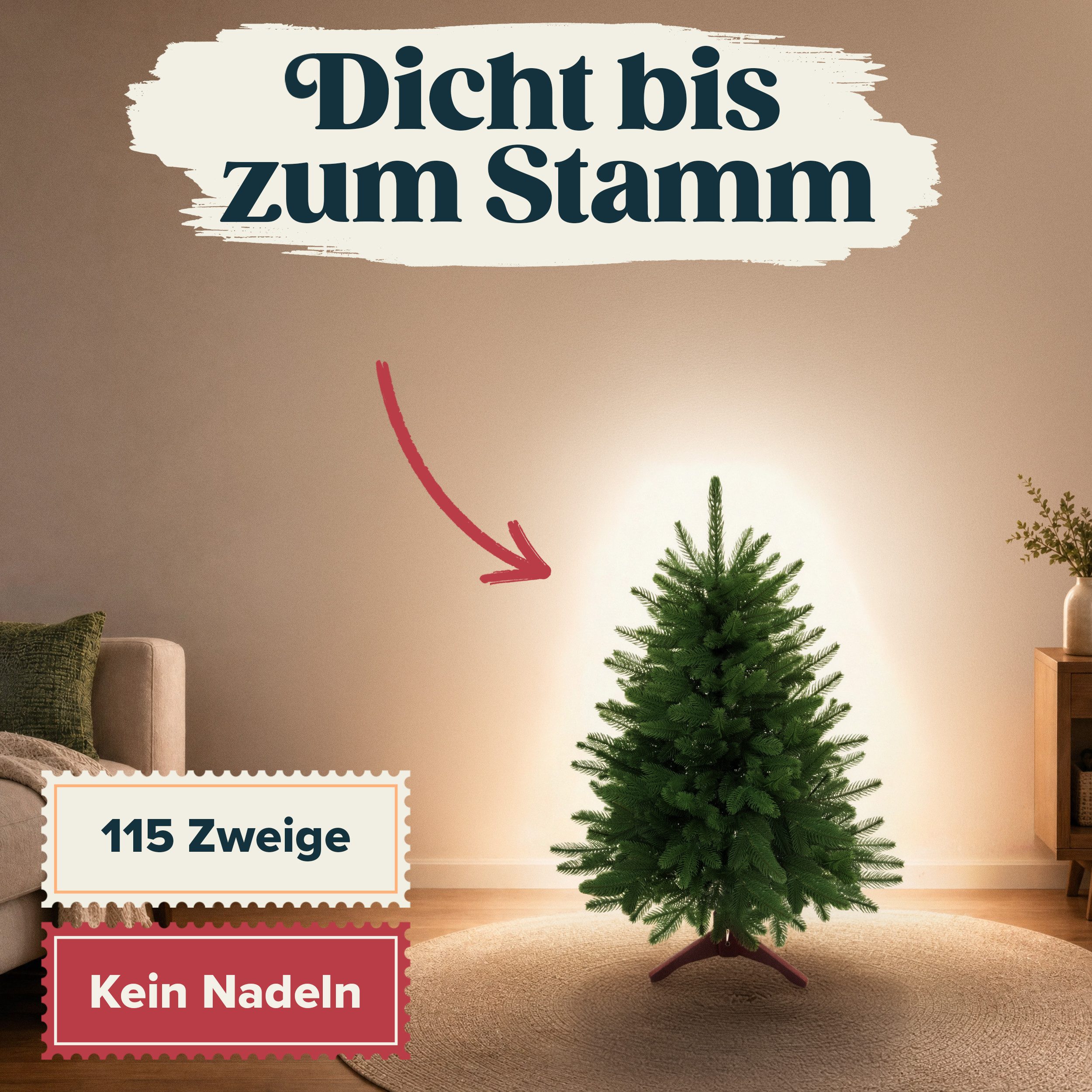PURE LIVING INTERIOR DESIGN Künstlicher Weihnachtsbaum Nordmanntanne, PE-Spritzguss, erhältlich in 90-180 cm, Nordmanntanne, Elegant, Stilvolle Dekoration für f – Bild 3 von 5