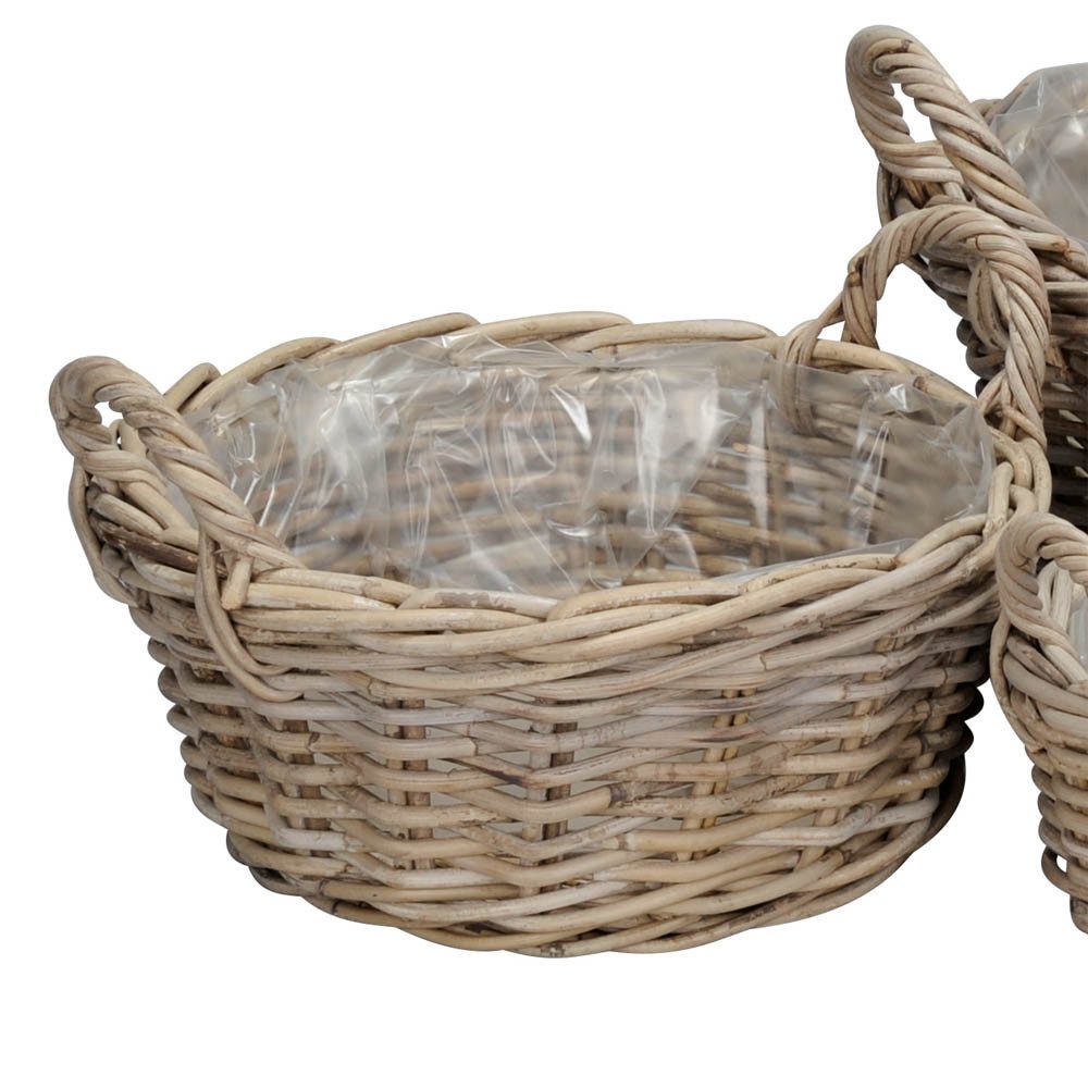 Posiwio Pflanzkübel Pflanzkorb FARMER grau braun D33cm Kooboo Rattan Rattankorb - MITTEL (1 Stk., 1 stück)