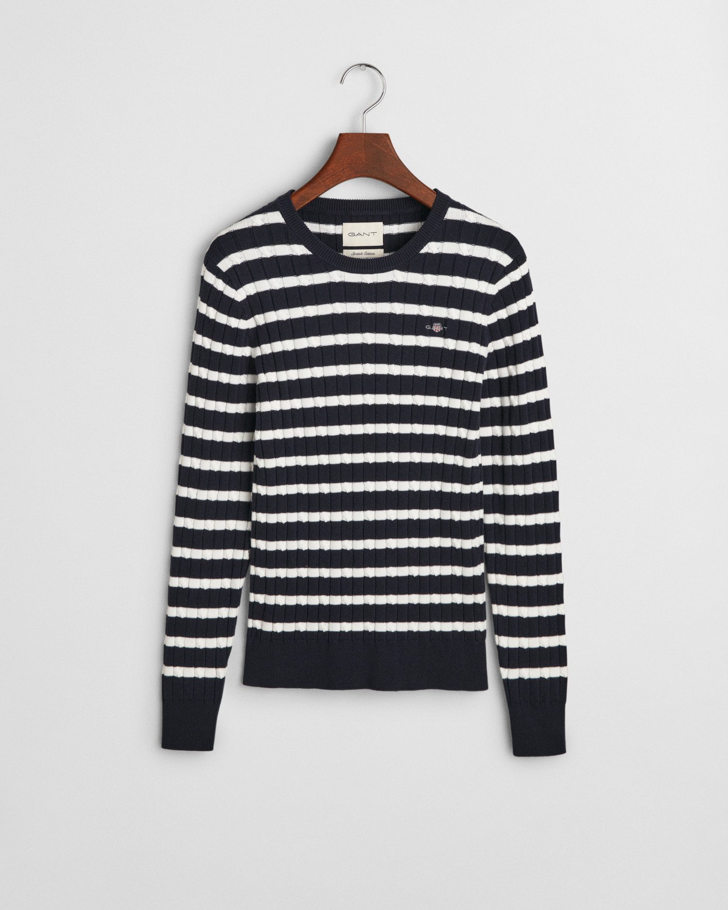 Gant Rundhalspullover STRETCH COTTON CABLE STRIPE C-NECK