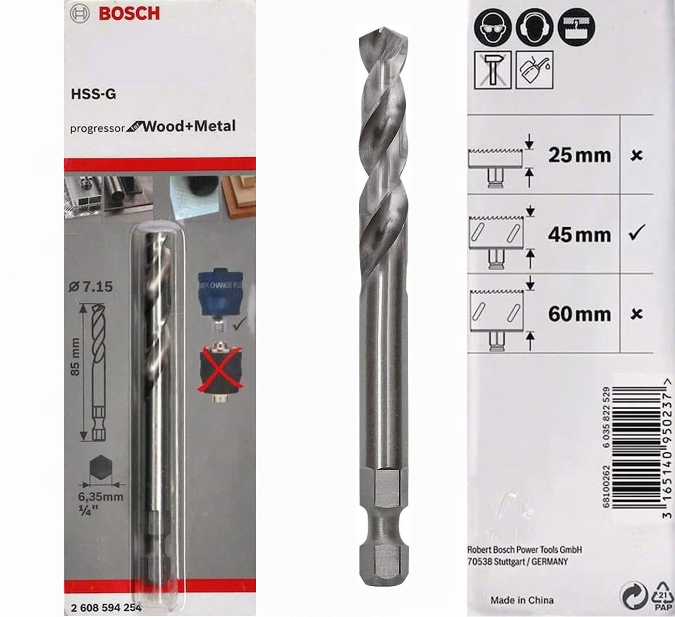 Bosch Professional Lochsäge Bosch Professional Zentrierbohrer Plus HSS-G 3/8“ Sechskant, 7,15 x 85