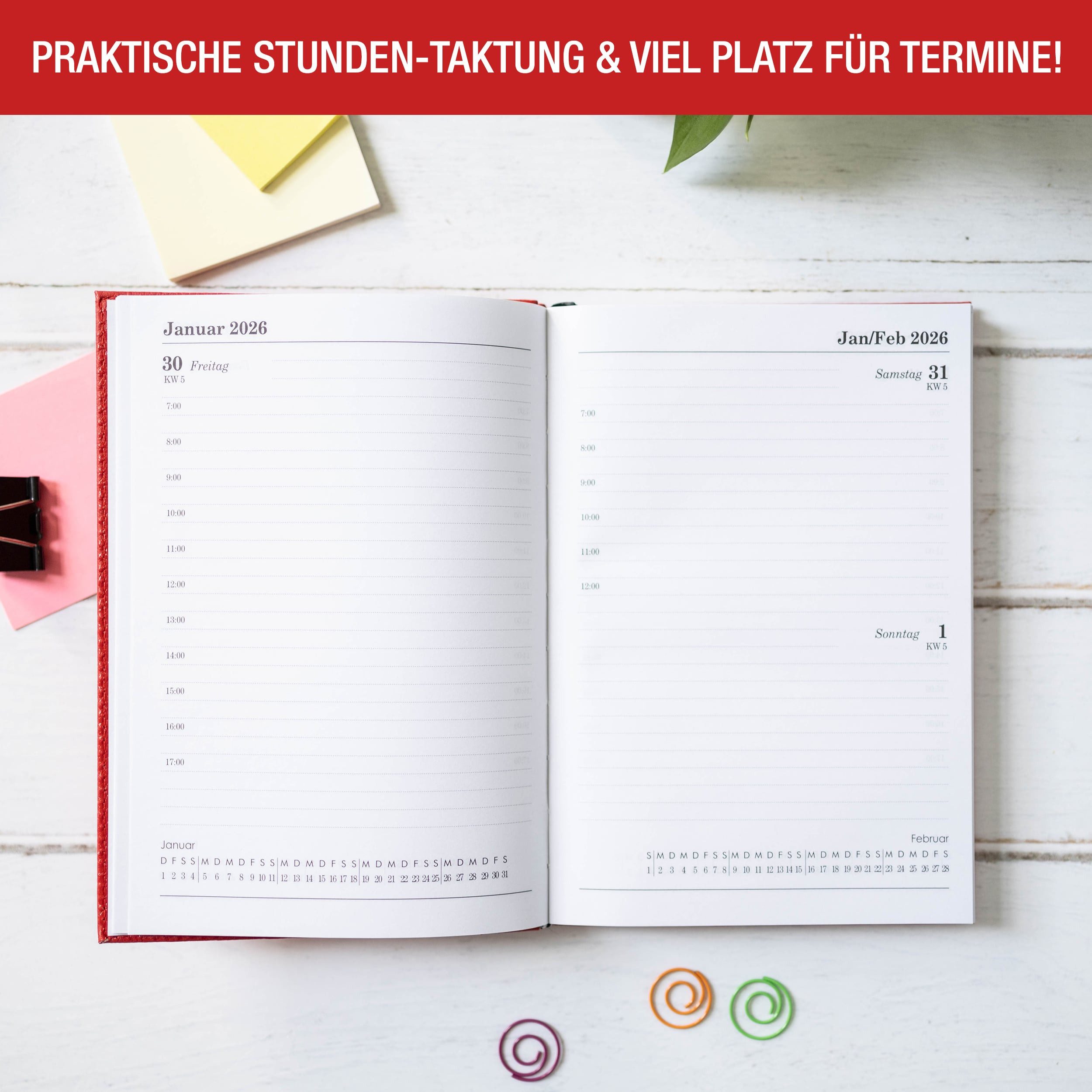 AMLI Buchkalender Buchkalender 2026 A5 1 Tag 1 Seite (Rot), Hochwertiger Hardcover, Softtouch Terminplaner, Kalender Buch 2026