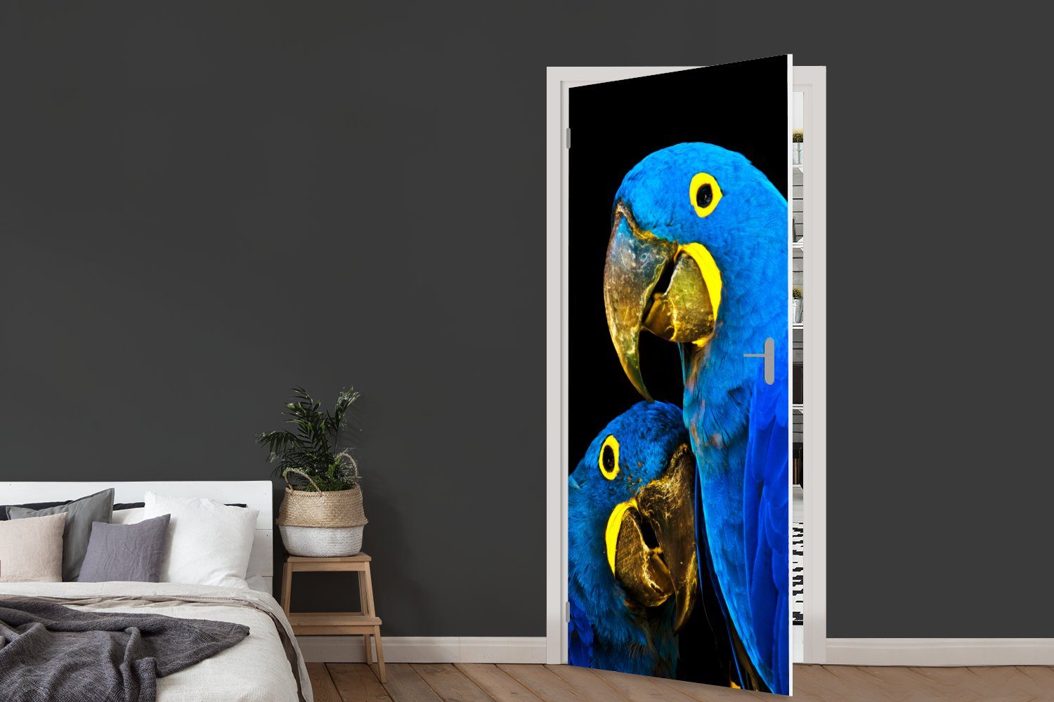 MuchoWow Türtapete Papagei - St), Tür, Fototapete Federn für Matt, - cm Blau, Vogel 75x205 Türaufkleber, bedruckt, (1 