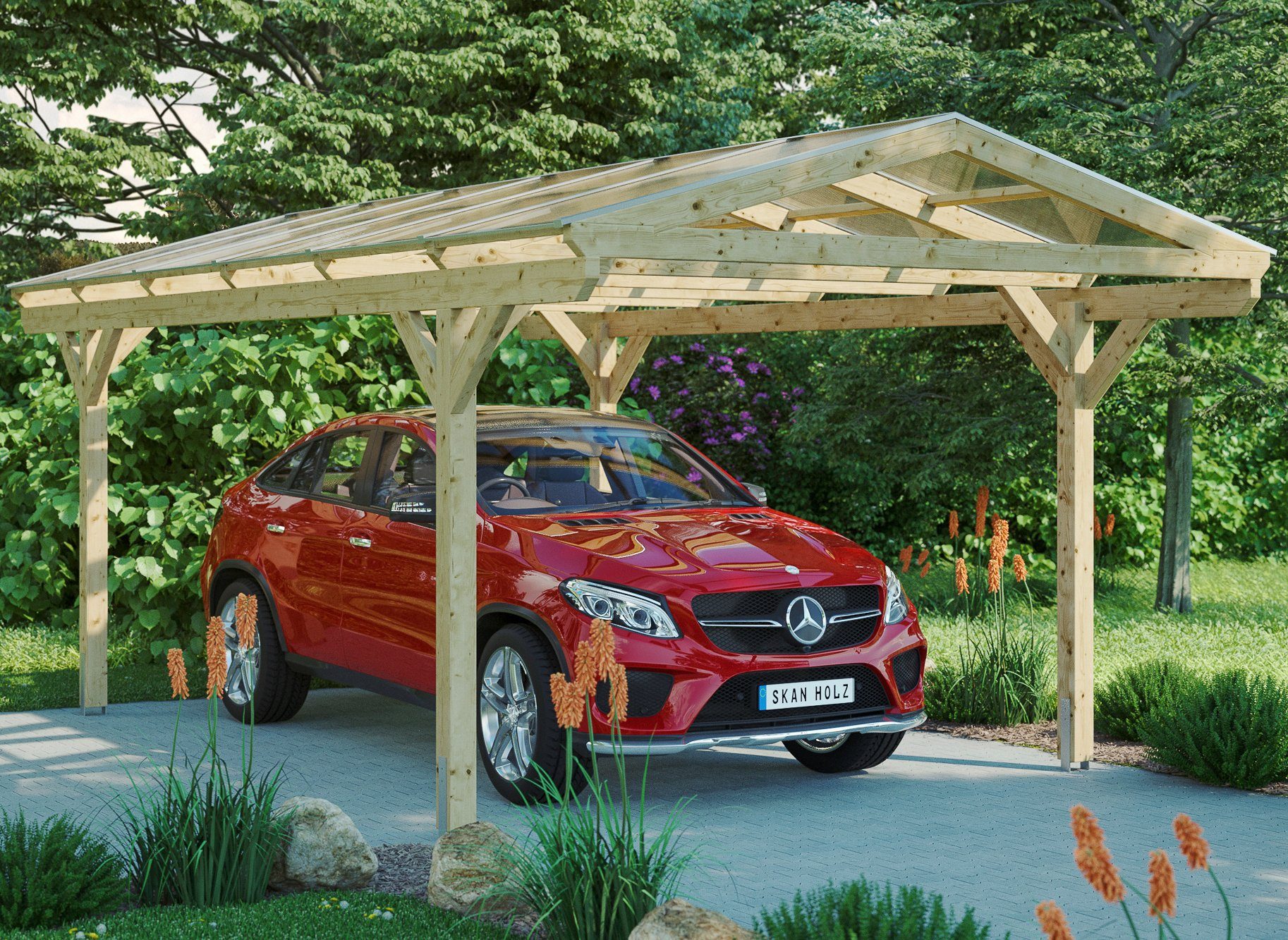 Skanholz Einzelcarport Westerwald, BxT: 362x541 cm, 220 cm Einfahrtshöhe