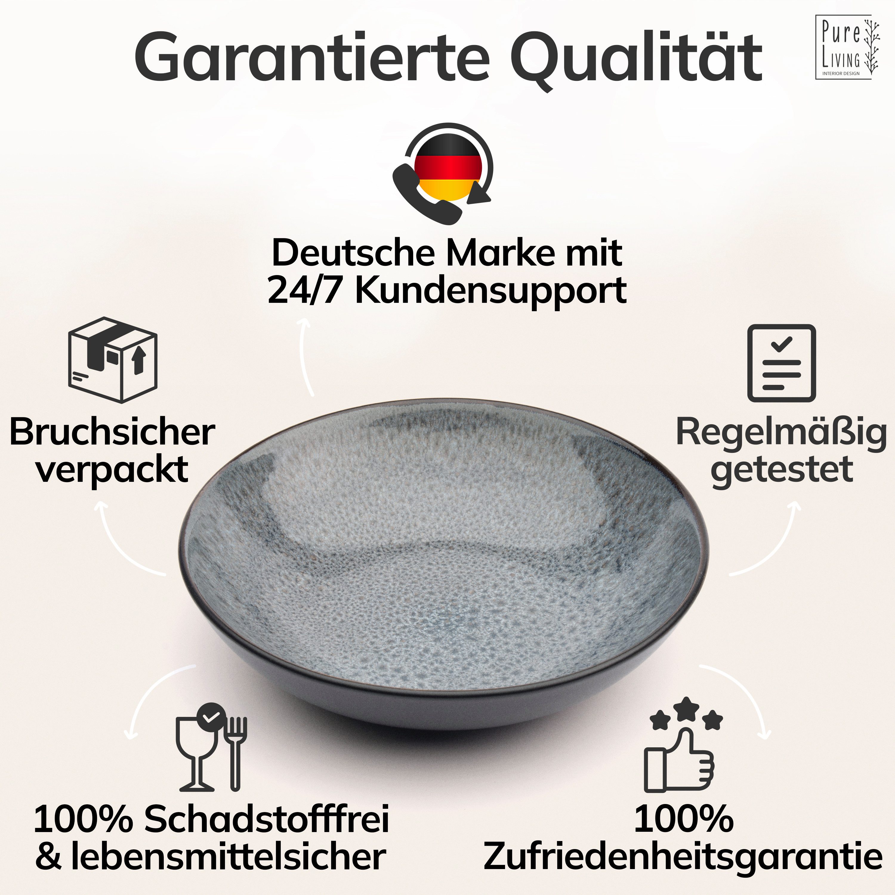 PURE LIVING INTERIOR DESIGN Geschirr-Set Ibiza, 6er-Set Suppenteller, 20 cm, Riffelstruktur, Grau (6-tlg), 6 Personen, Steingut – Bild 4 von 5