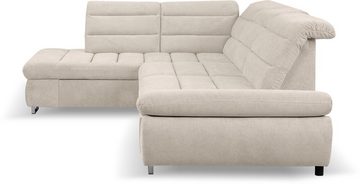 WERK2 Ecksofa Roma L-Form, Sofa mit Schlaffunktion, Sitztiefenverstellung, verstellbare Kopfteile