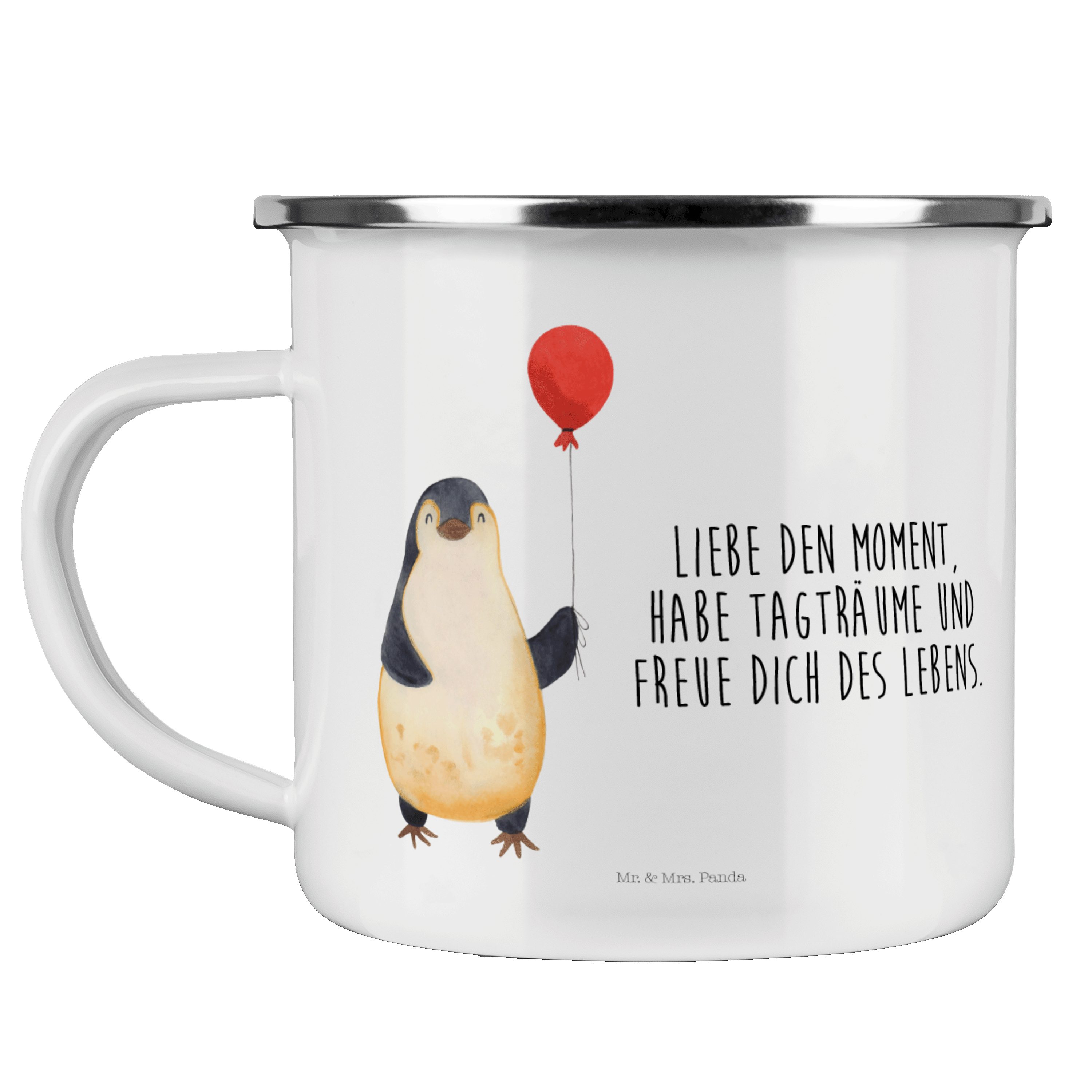 Mr. & Mrs. Panda Becher Pinguin Luftballon - Weiß - Geschenk, Kind, Jahrmarkt, Trinkbecher, M, Emaille