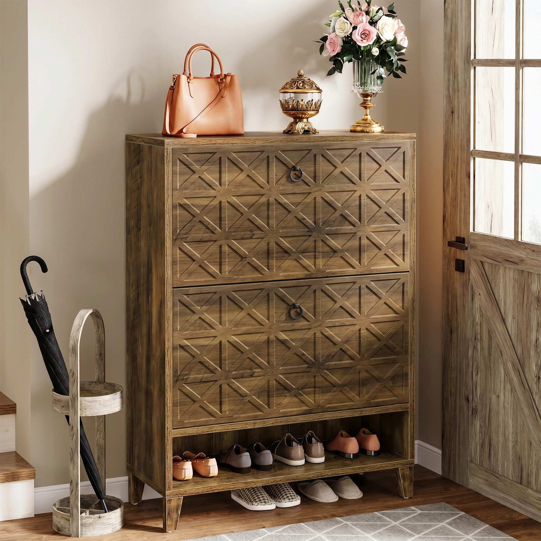 Tribesigns Schuhschrank mit 2 Klapptüren für 20 Paar Schuhe 80x24x110cm Braun