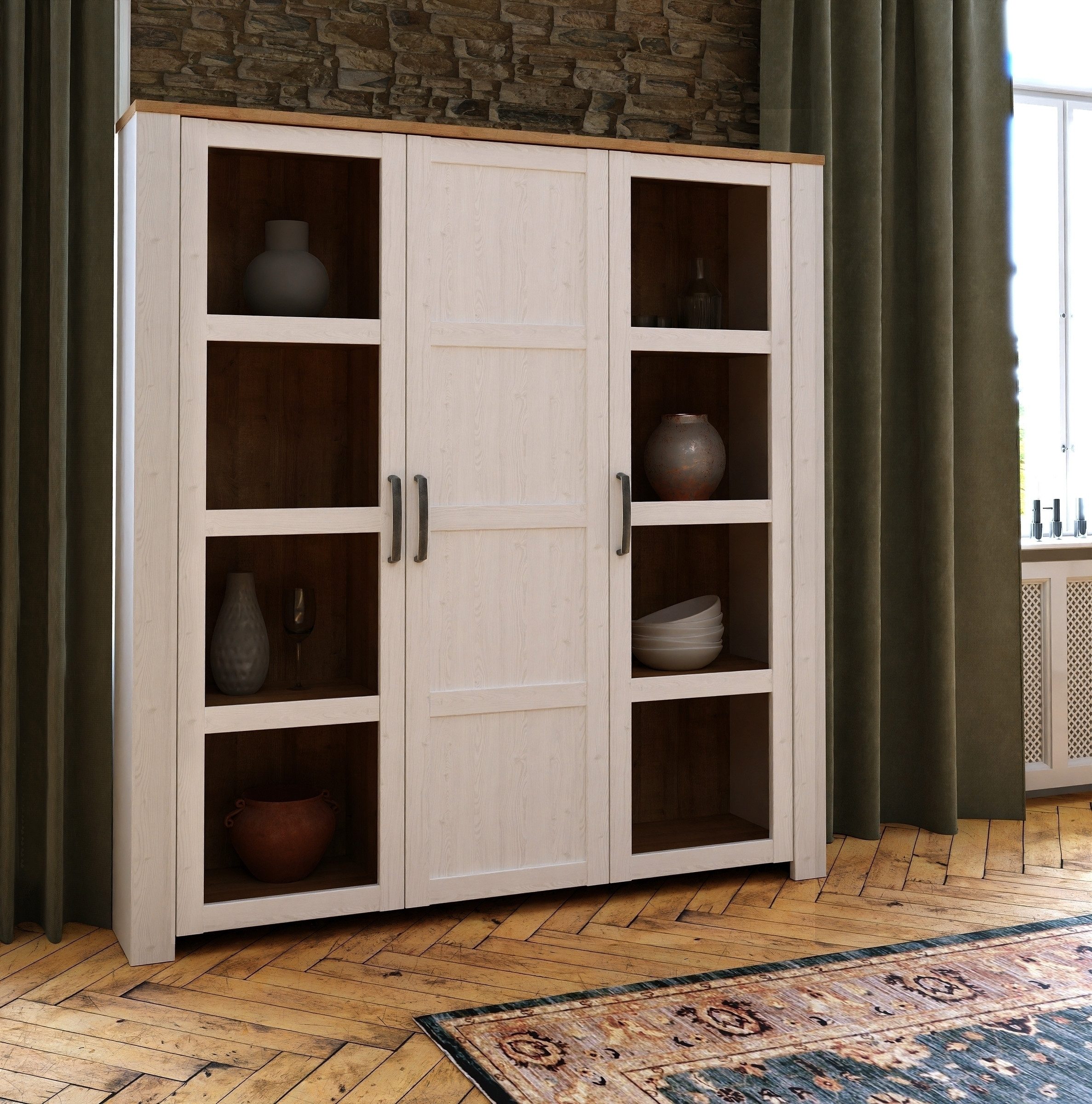 PREISBRECHER Stauraumvitrine BOHOL in Eiche Dekor / Sibiu - 151,1x160,6x42cm (BxHxT)