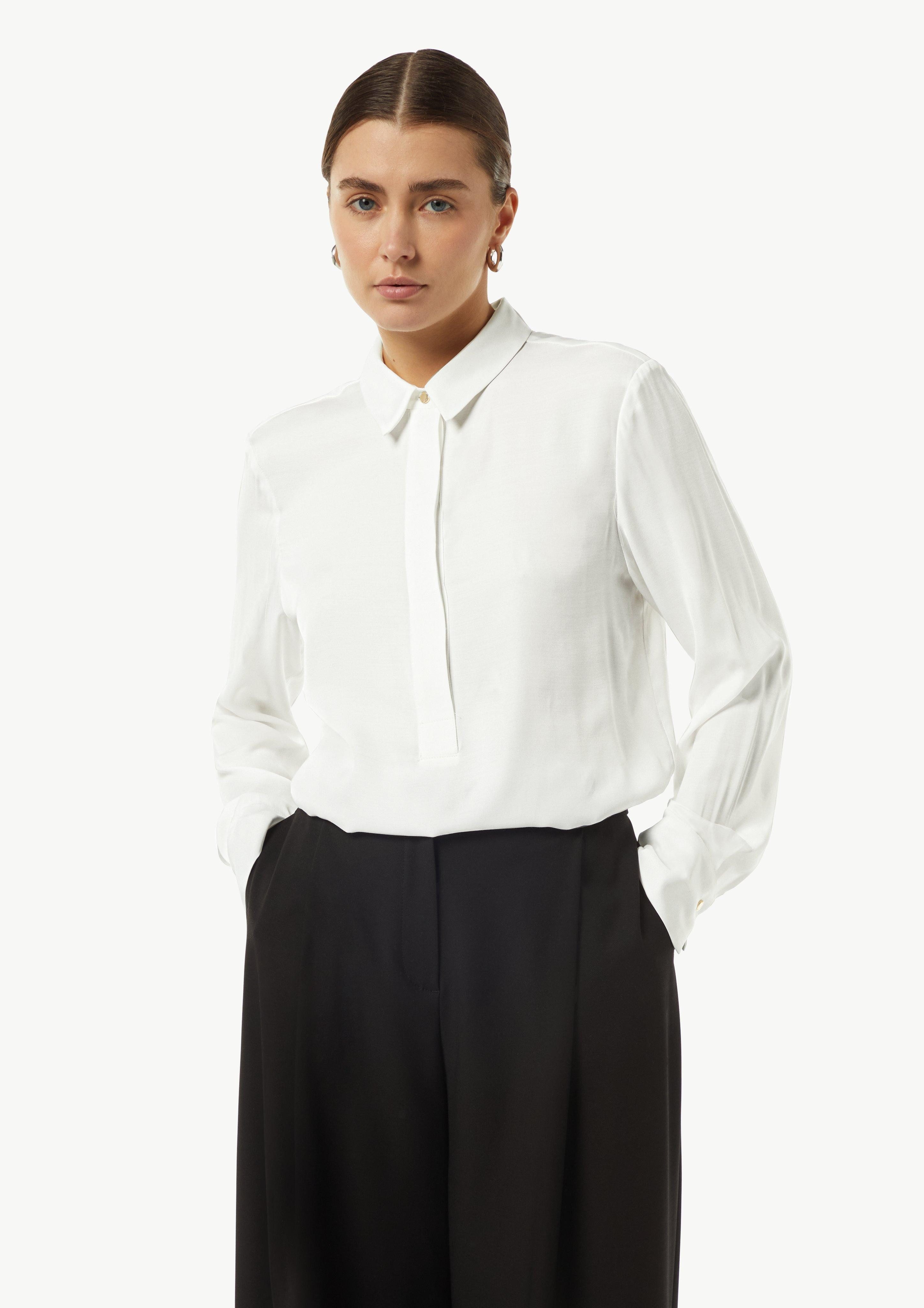 Langarmbluse Elegante Satinbluse mit verdeckter Knopfleiste