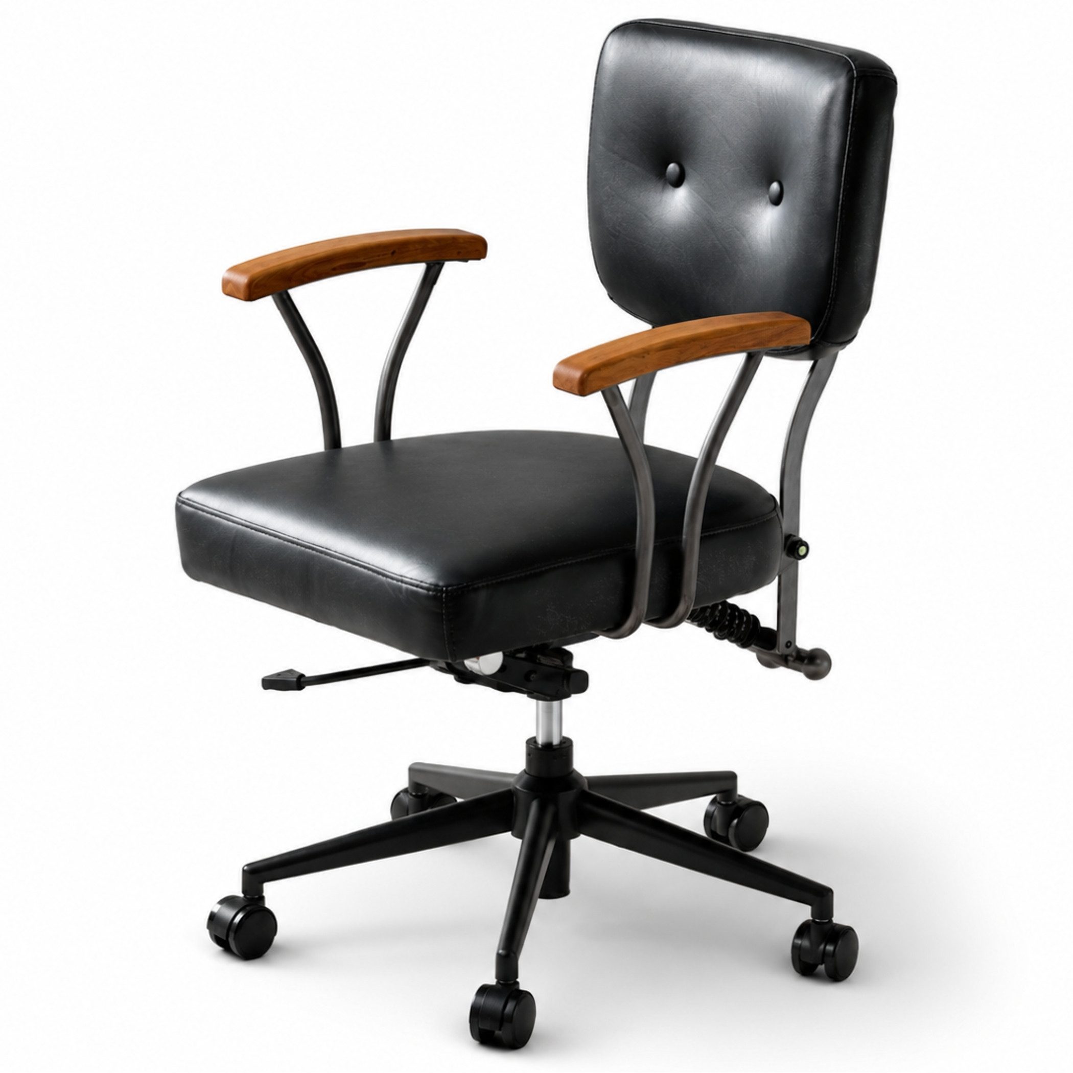 SeedWave Bürostuhl Drehbarer Chefsessel Höhenverstellbar mit Lederbezug, Holz-Armlehnen, Home Office Chair mit freiliegendem Metallgestell, bis 136 kg