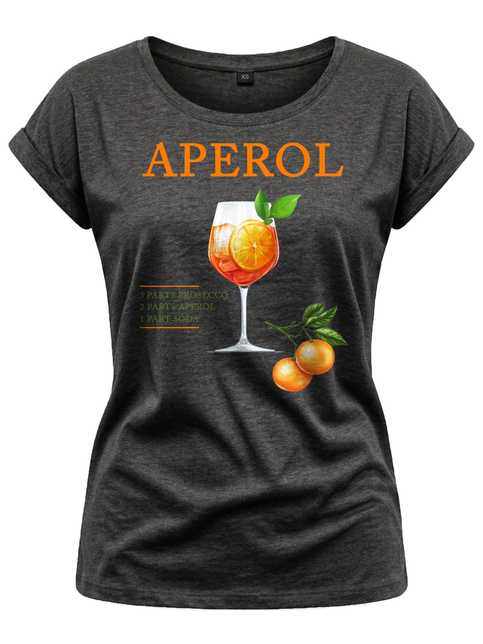 MAKAYA Print-Shirt Damen mit Orangen Motiv Aperol Spritz Glas Party Outfit Lässig Elegant (Schwarz, Weiß, Blau, Grau, Grün, Rosa, 34, 36, 38, 40, 42, 44, 46, 48, 50) große Größen