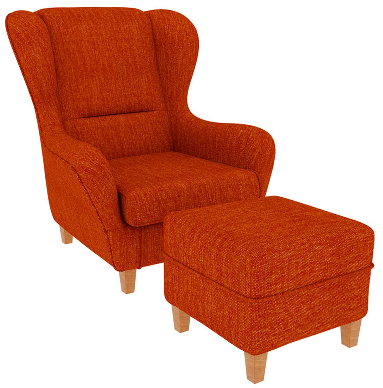 Supellex Ohrensessel Ohrensessel Sofia Relaxsessel mit Hocker – Vienna Orange