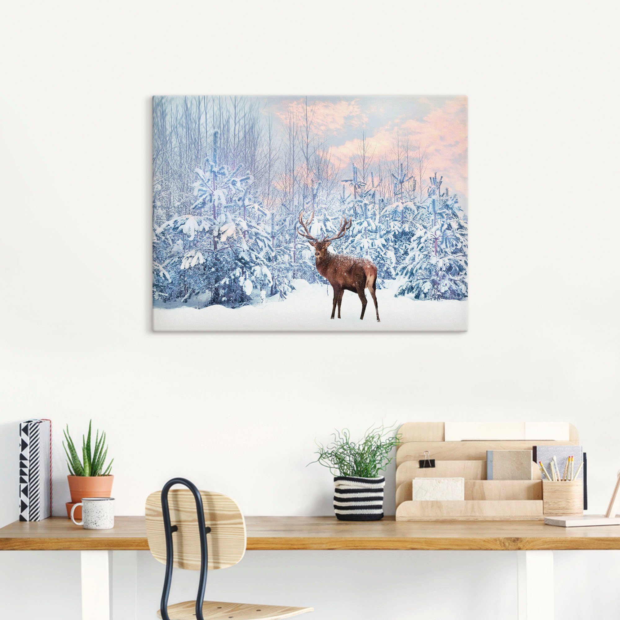 Artland Wandbild »Hirsch im Winterwald«, Hirschbilder (1 Stück), in vielen Größen & Produktarten - Alubild / Outdoorbild für den Außenbereich, Leinwandbild, Poster, Wandaufkleber / Wandtattoo auch für Badezimmer geeignet-HomeTrends