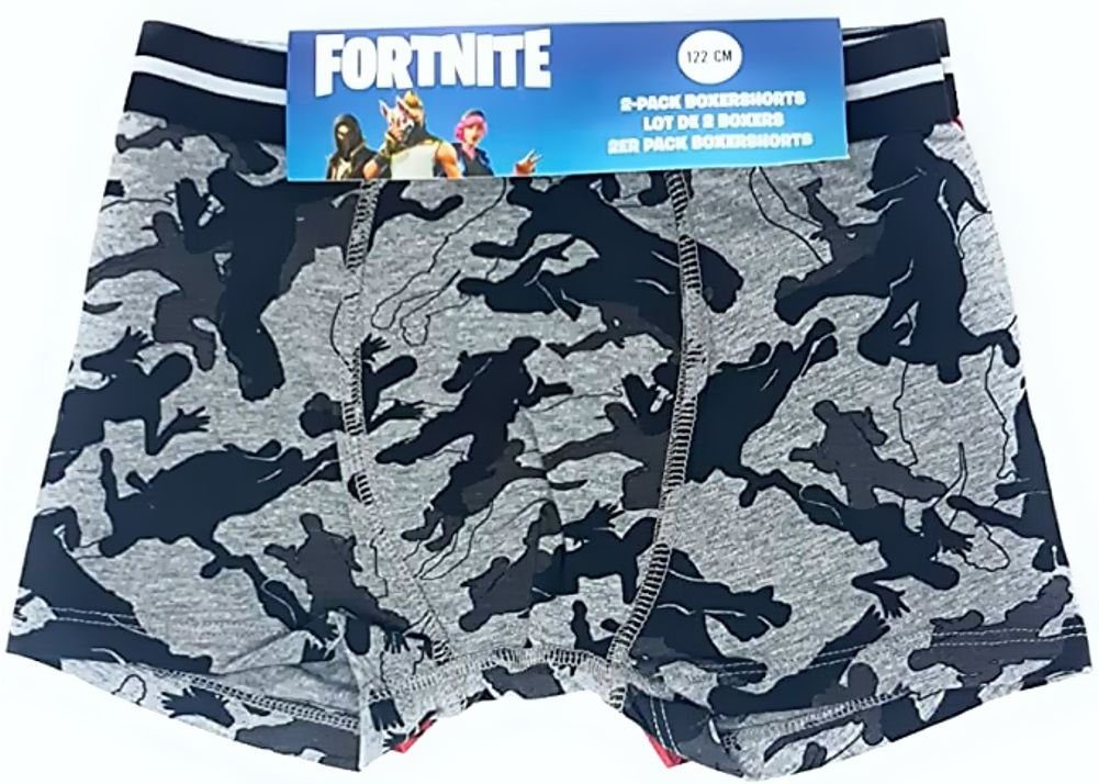 Fortnite Boxershorts FORTNITE Boxershorts Jungen Unterhosen 2 Stück Doppelpack rot + grau Kinder Slips Schlüpfer Gr. 122 128 140 152 164