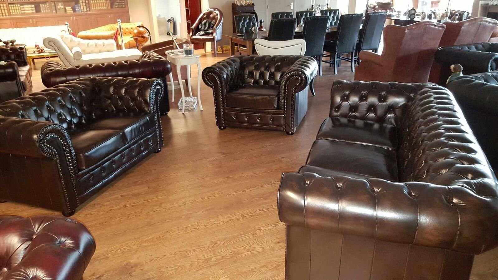 3+2+1 Chesterfield 100% Sofa Leder Sofort Klassische Sofagarnitur Sitzer JVmoebel