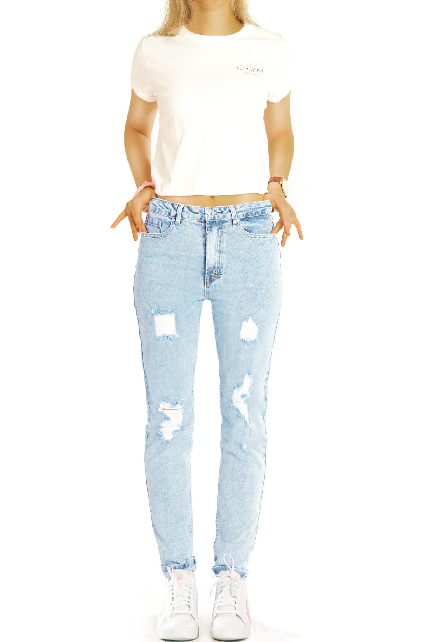be styled Destroyed-Jeans Zerrissene skinny fit High Waist Jeans destroyed Hose - Damen - j26k-1 High Waist