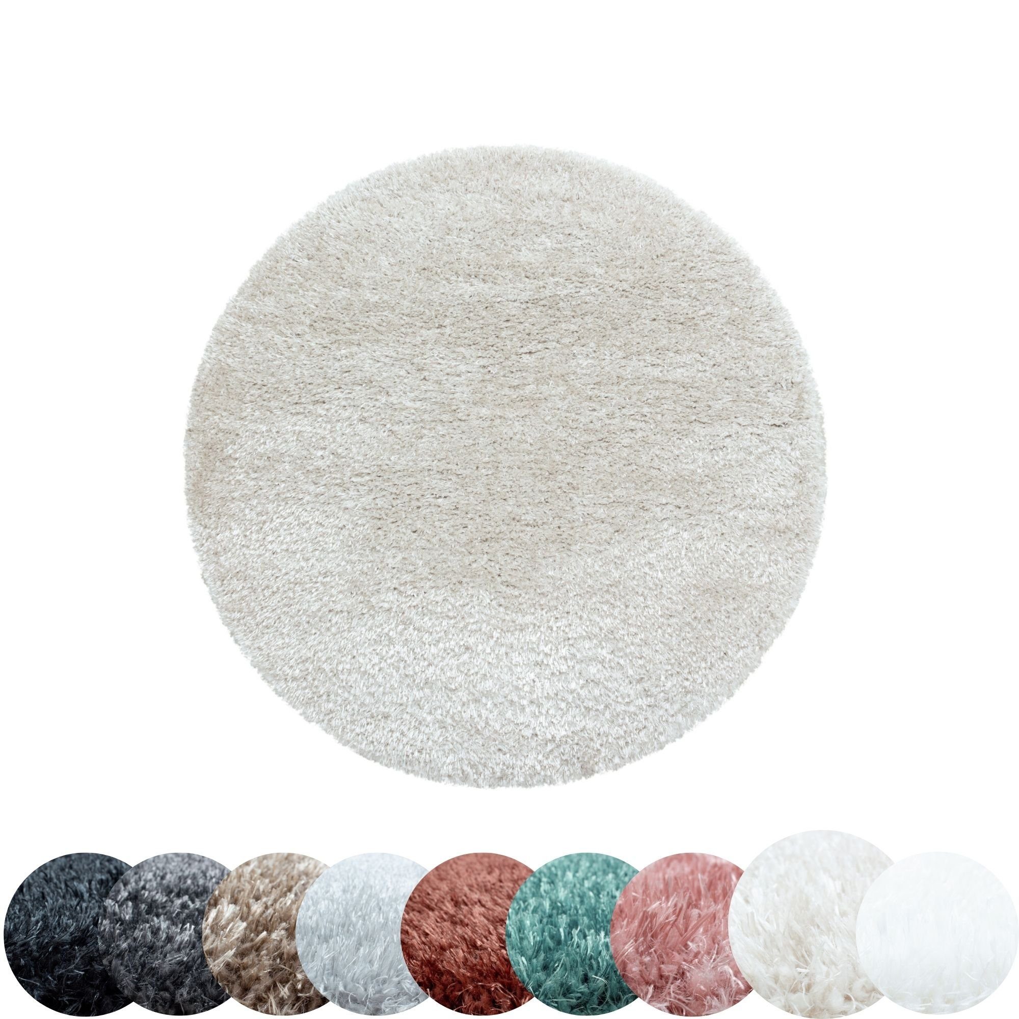 Teppich Unicolor - Einfarbig, HomebyHome, Rund, Höhe: 50 mm, Runder Teppich Wohnzimmer Shaggy Einfarbig versch. farben und größen Natur