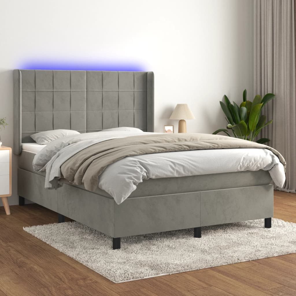 vidaXL Boxspringbett Boxspringbett mit Matratze LED Hellgrau 140x200 cm Sam günstig online kaufen