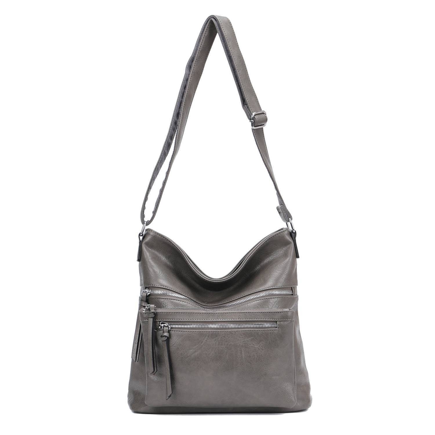 ITALYSHOP24 Schultertasche Damen Tasche Umhängetasche Shopper CrossOver Handtasche Henkeltasche, Hobo Bag Freizeit Damentasche Crossbody Reise City Bag Leder Optik