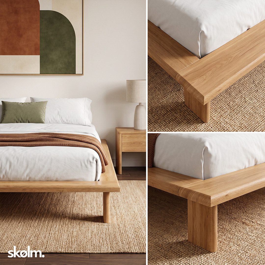 skølm Futonbett Skald aus Massivholz Eiche, Holzbett 25 cm hoch (Natur, 140x200 cm), Massivholzbett geölt & lackiert, in 120/160/180x200 cm verfügbar – Bild 4 von 5