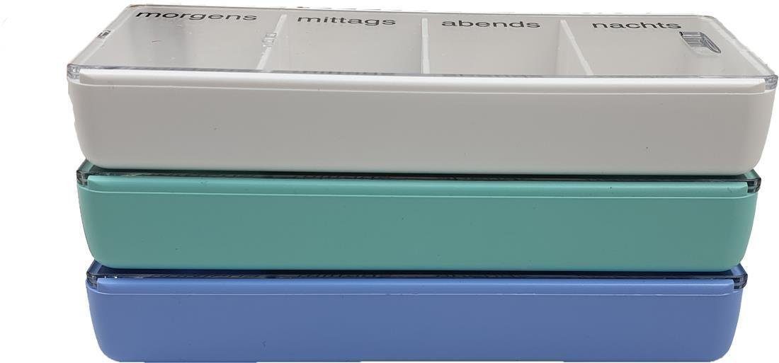 varivendo Pillendose Tablettendose blau, 4 Fächer, für einen Tag (Stück, 1 St., Tablettendose blau), Tablettendose Pillenbox Medikamentendose Arzneibox