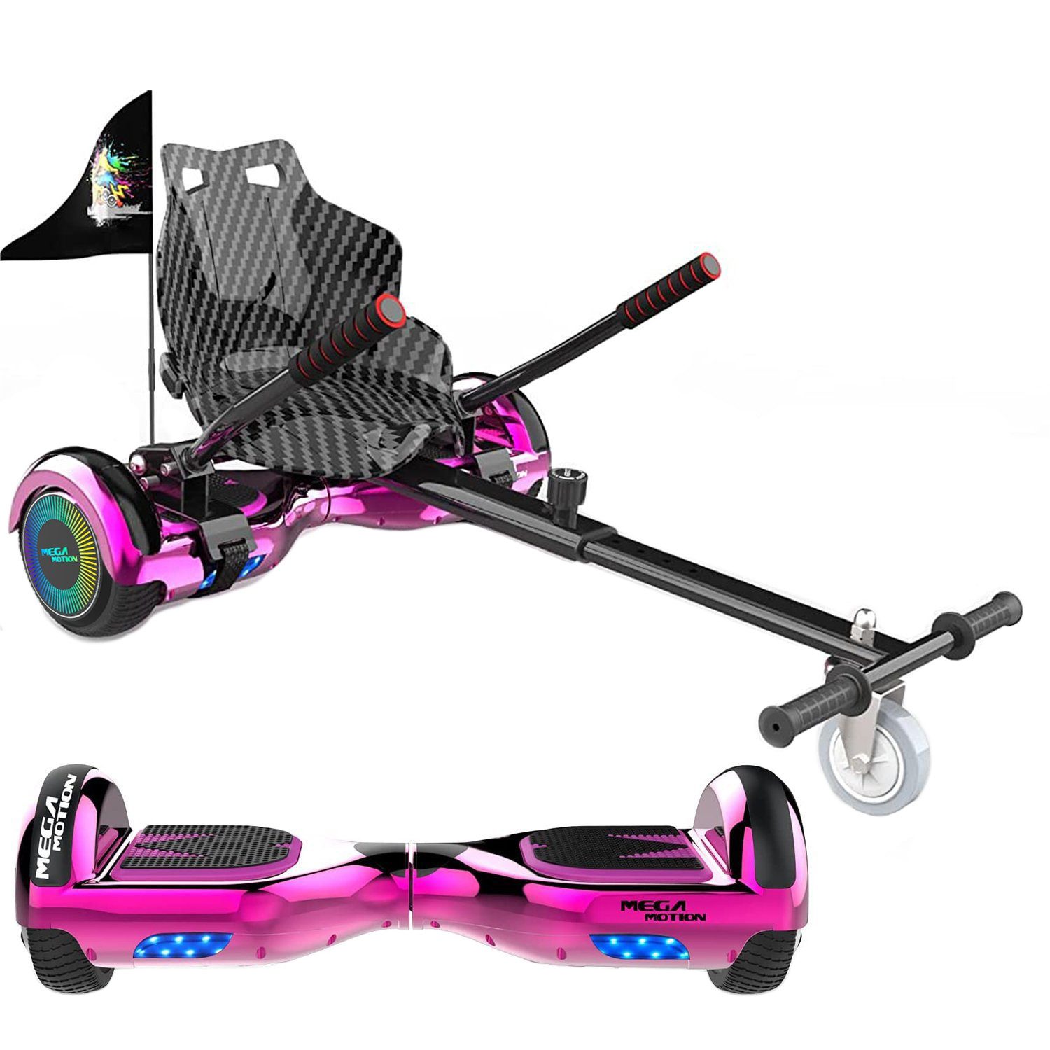 Mega Motion Balance Scooter Kart A03, 15,00 km/h, 6.5" Hoverboards mit Hoverkart Bluetooth Lautsprecher LED-Light