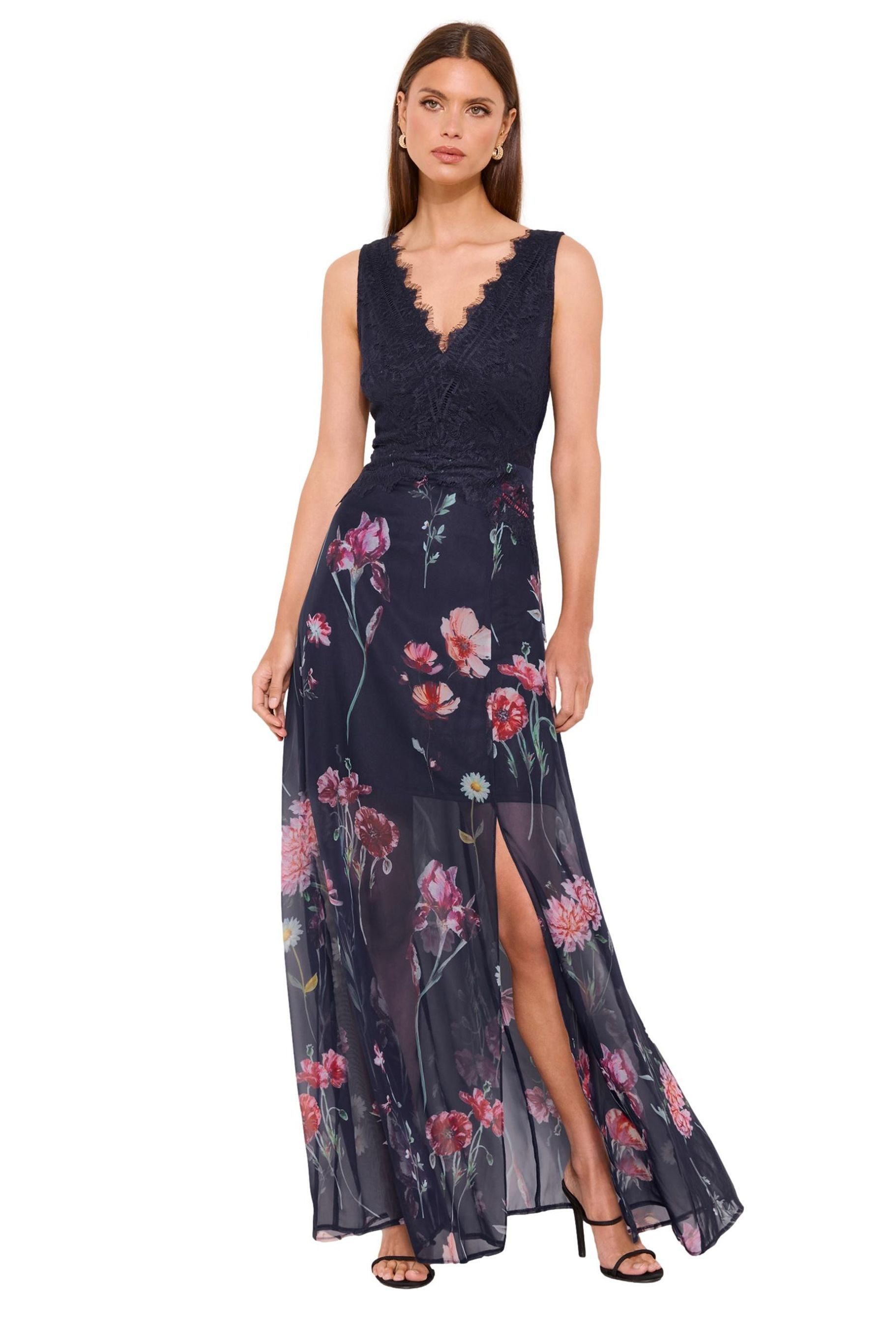 LIPSY Maxikleid Maxikleid mit Blumen-Print und Spitze, Regular (1-tlg)