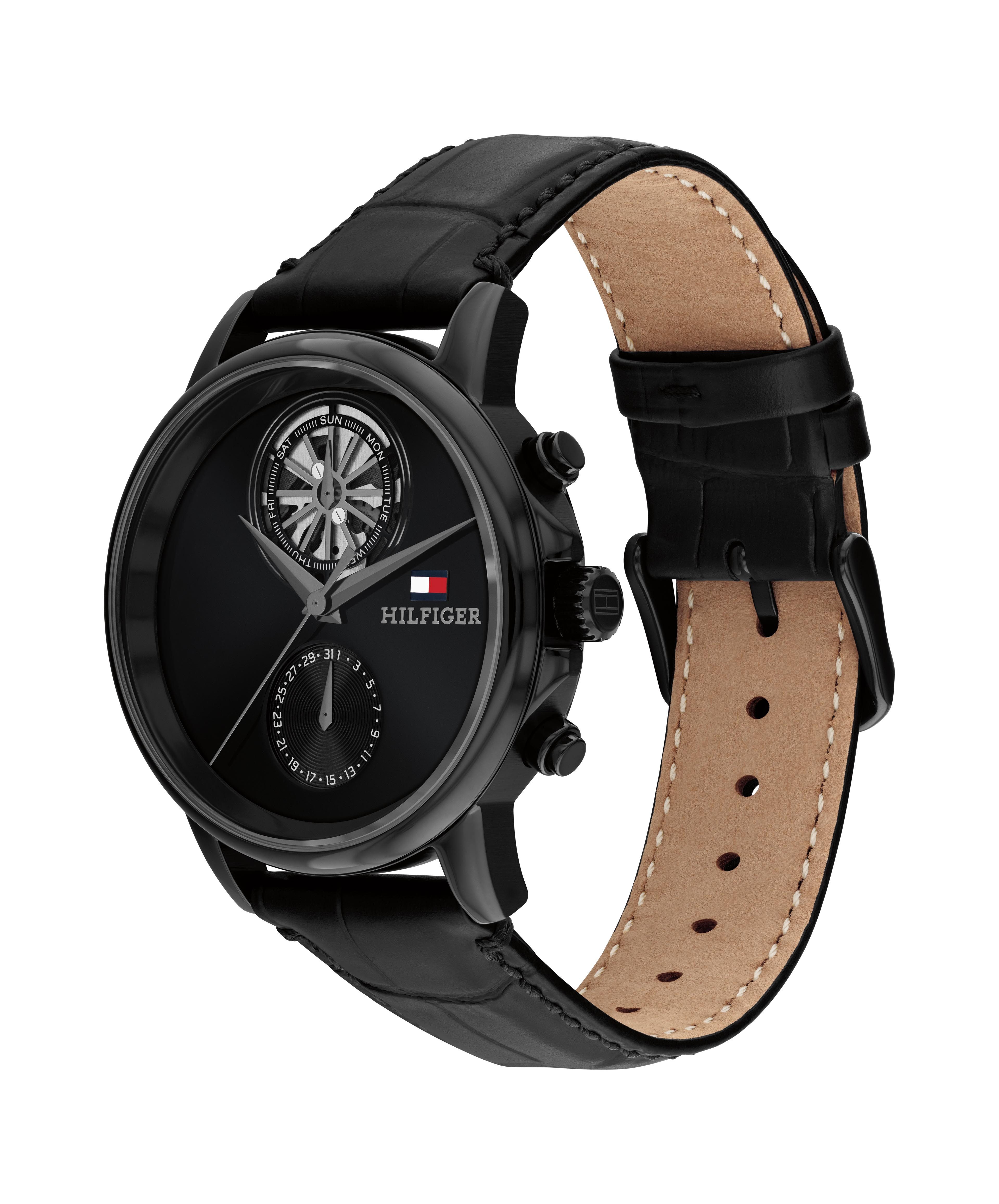 Tommy Hilfiger Multifunktionsuhr Stewart 1710748, Quarzuhr, Armbanduhr, Herrenuhr, Lederarmband, analog