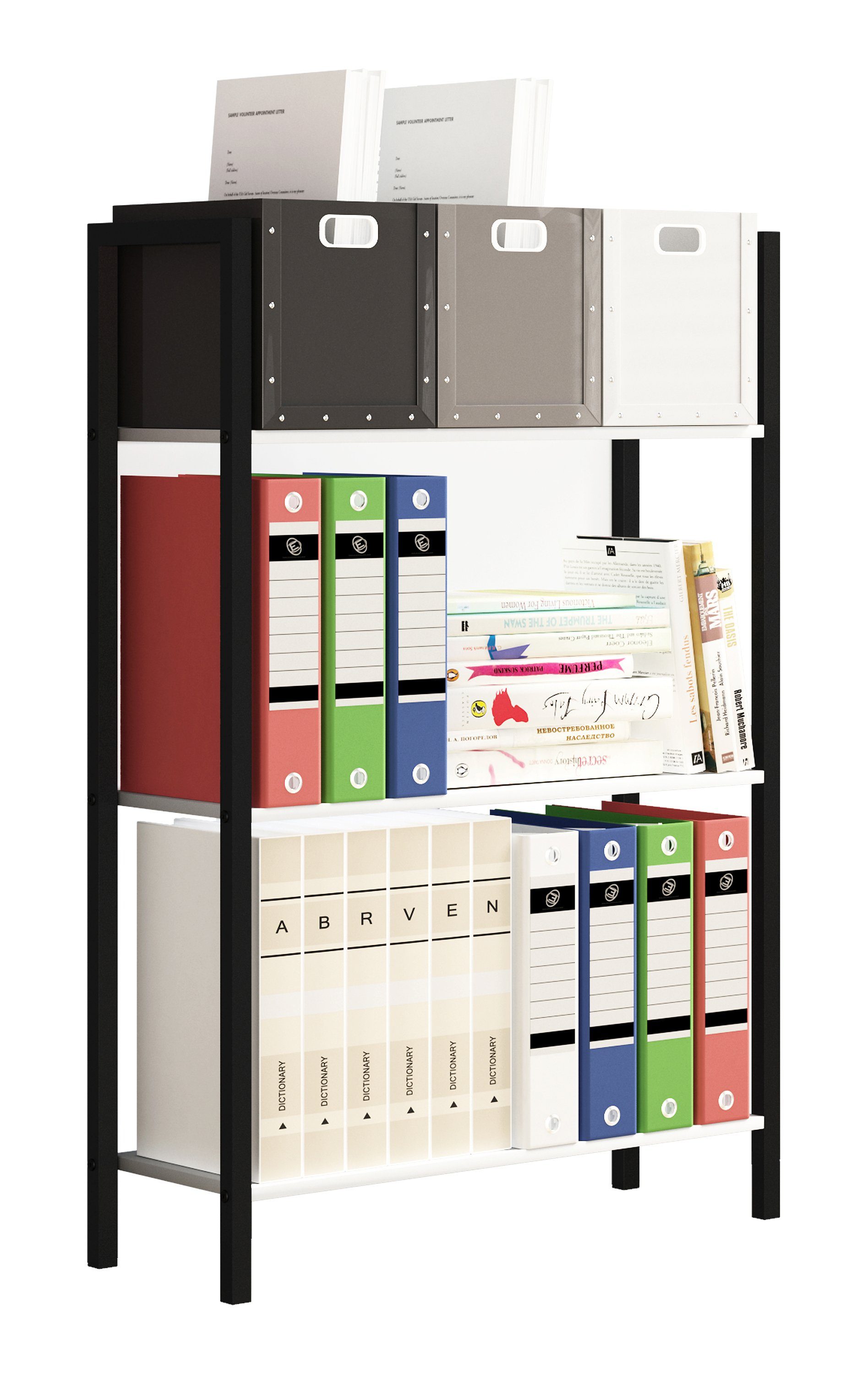 VCM Standregal Bücherregal Flakos H. 100 x B. 56 x T. 24 cm, Holzregal mit Metallrahmen stehend, CD DVD Aufbewahrung