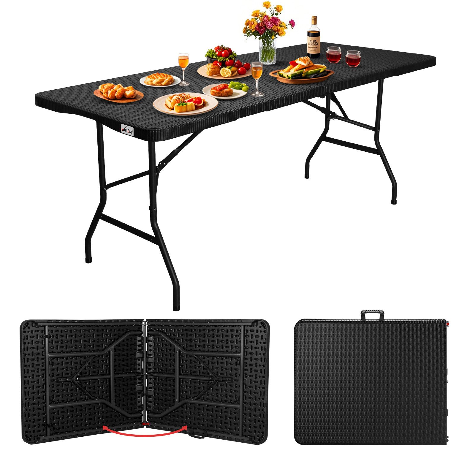 Klapptisch 180cm Campingtisch Rattan Optik Tisch Bierzeltgarnituren 8 Personen