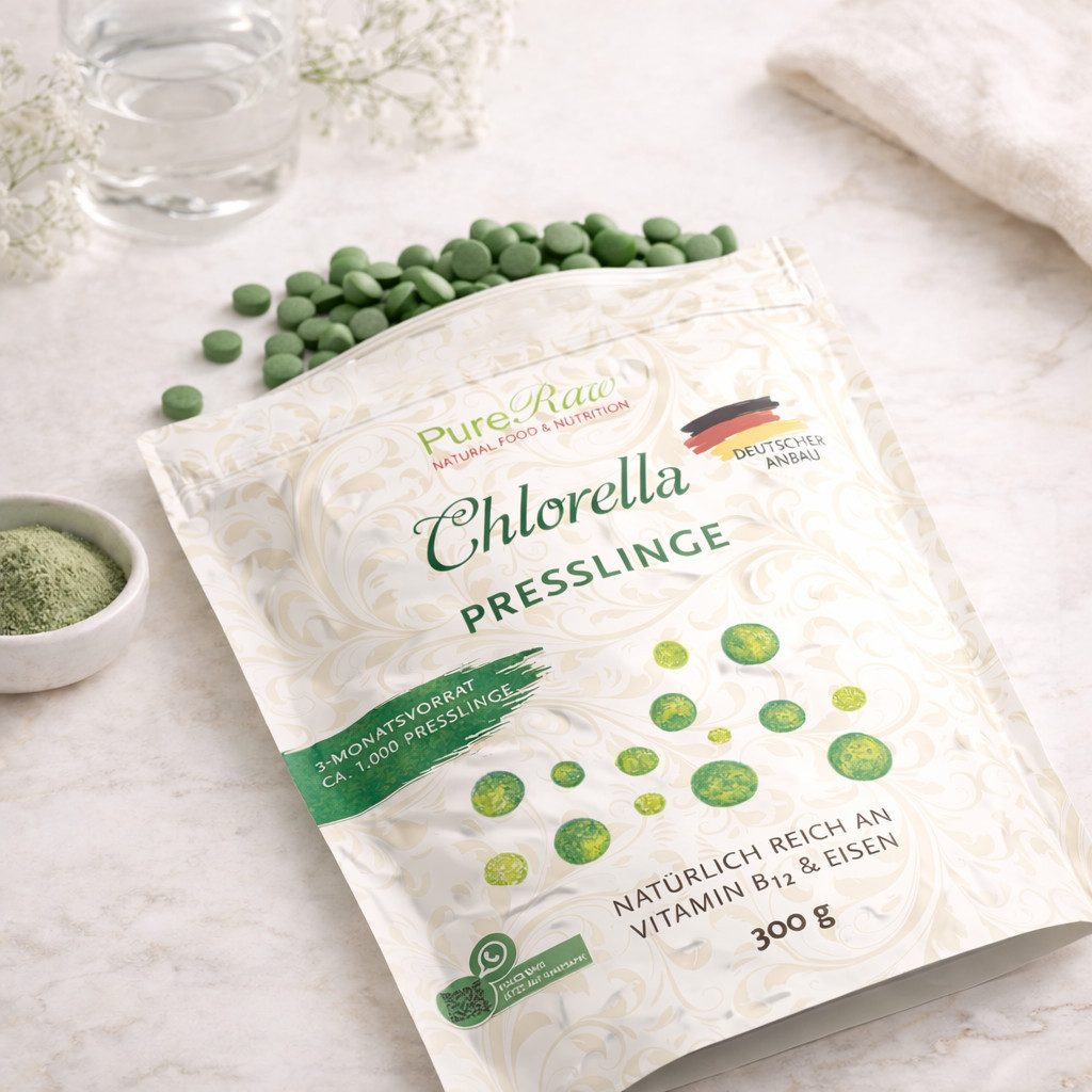 PureRaw Chlorella Vulgaris Tabletten 1 kg – Roh Vegan, Deutschland Tabletten, 150 g