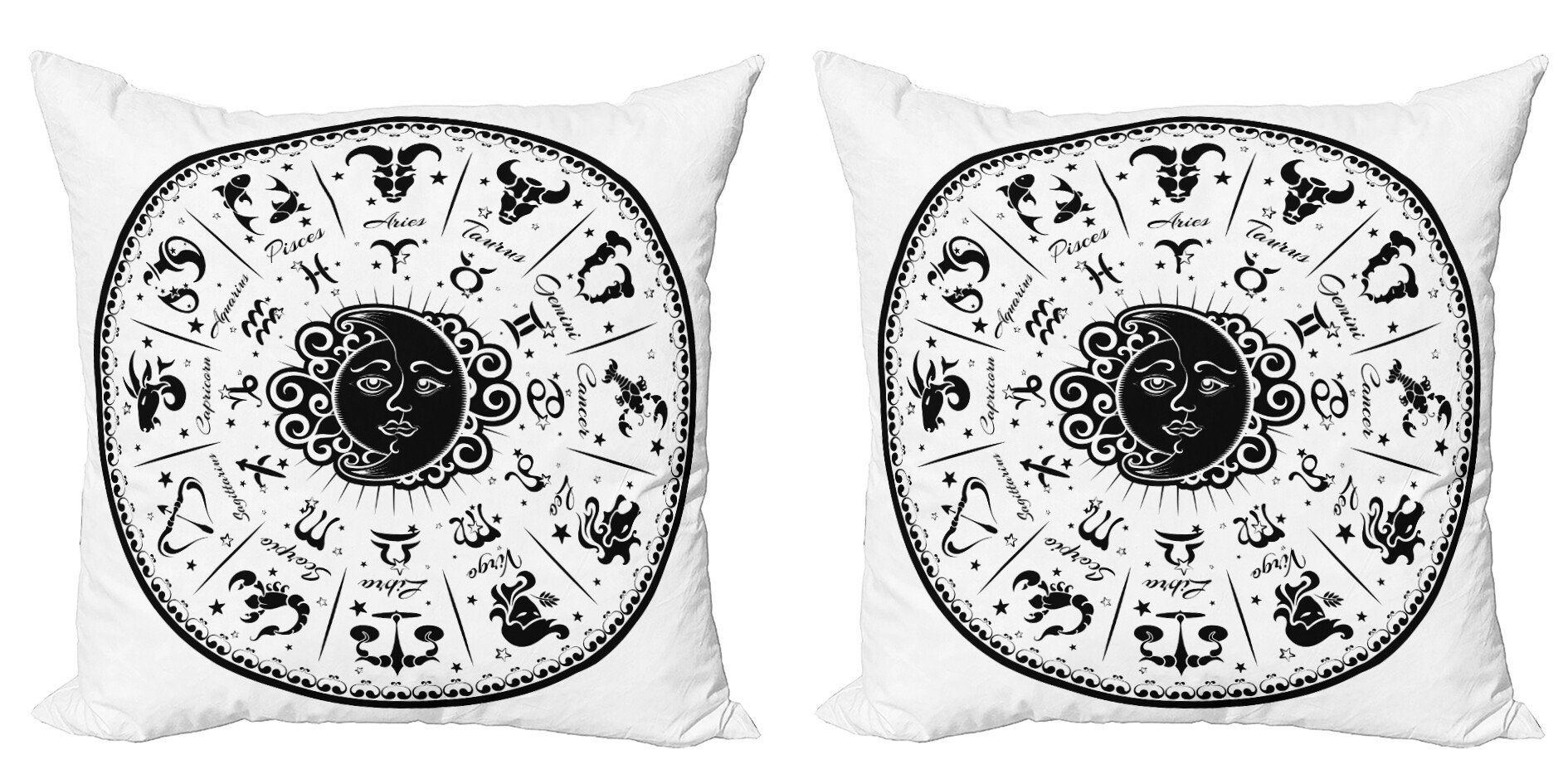 Kissenbezüge Modern Accent Doppelseitiger Digitaldruck, Abakuhaus (2 Stück), Astrologie Schwarz Weiß Zodiac