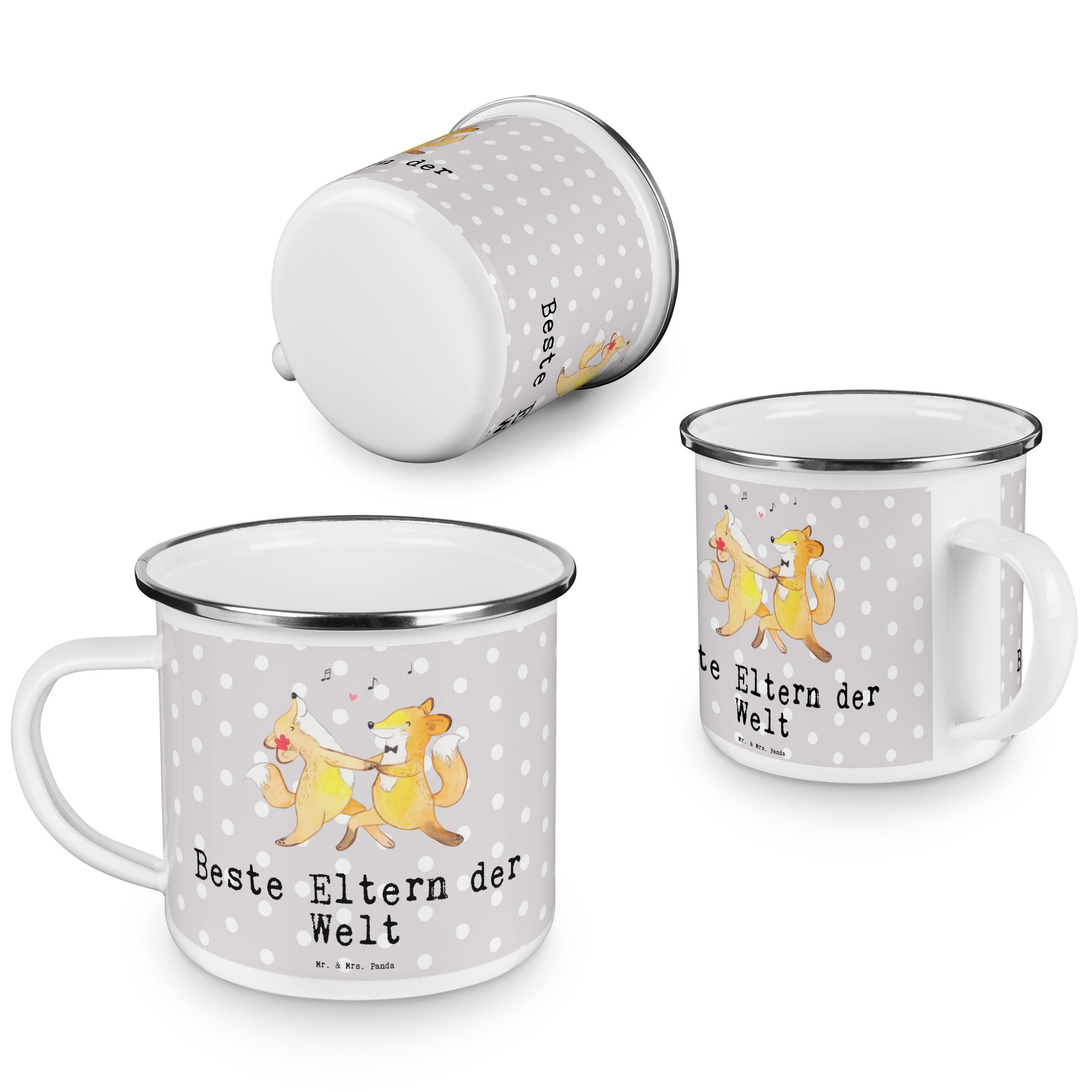 - Pastell - & Geschenk, Mrs. Outdoor Panda der Mr. Welt Becher Eltern Beste Fuchs Grau Tasse, Emaille