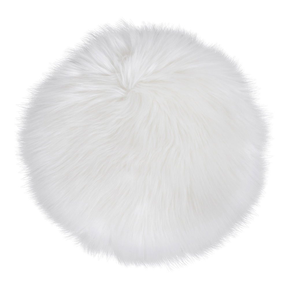tinkaro Fellteppich Kunstfell-Sitzauflage ø35 cm Weiß, rund, Höhe: 6.5 mm, Fluffiges Sitzkissen aus Polyester für kleine Stühle und Hocker