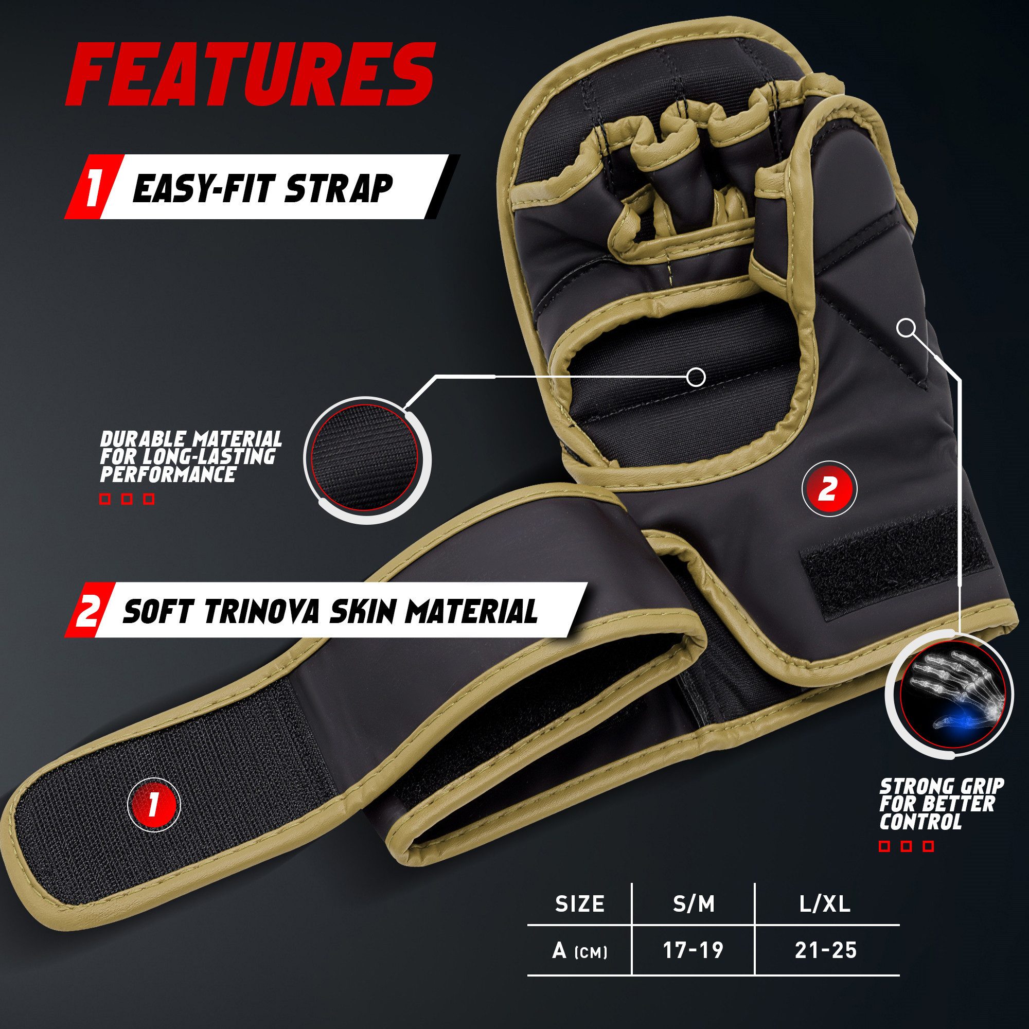 JAG GEARS Boxhandschuhe MMA-Sparringhandschuhe Grappling-Handschuhe Boxtraining und Kampfsport (Set, 1x pair), Open-Palm Design mit High-Density Polsterung & Knöchelschutz