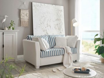 Empinio24 Sofa Wales, 2-Sitzer, mit Federkern, weiss blau gestreift