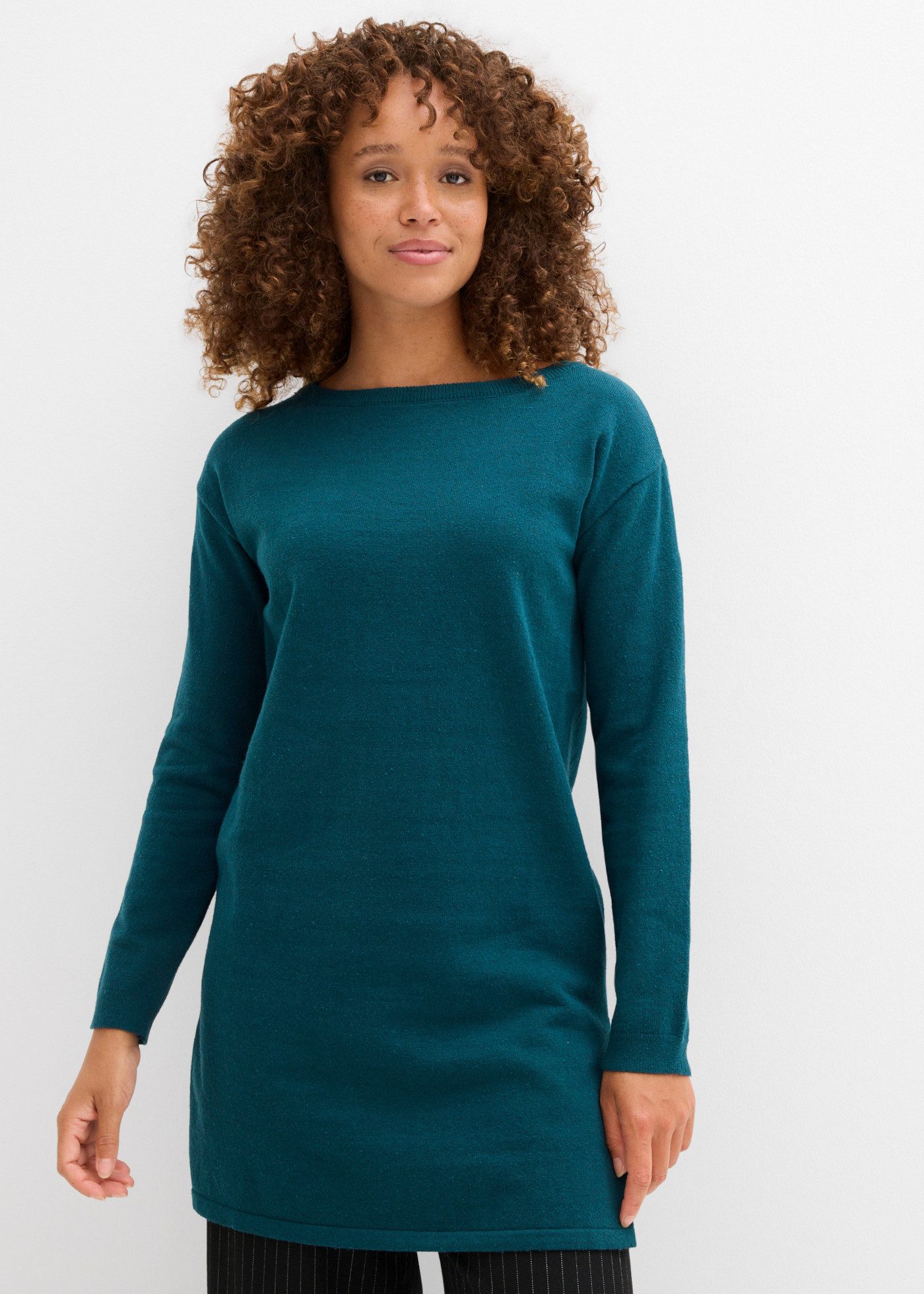 bonprix Longpullover lässig geschnitten, aus Baumwolle, Polyester und Polyamid