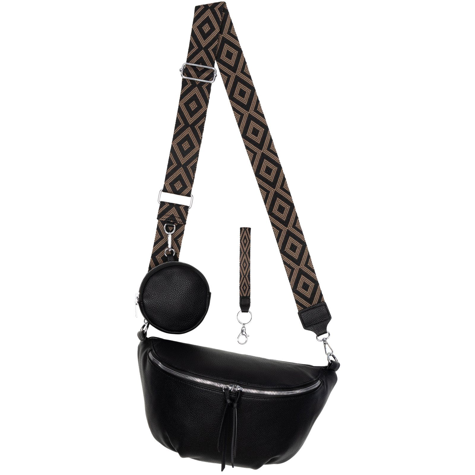 EAAKIE Gürteltasche Bauchtasche Umhängetasche Crossbody-Bag Hüfttasche Kunstleder Italy-D, als Schultertasche, CrossOver, Umhängetasche tragbar BLACK