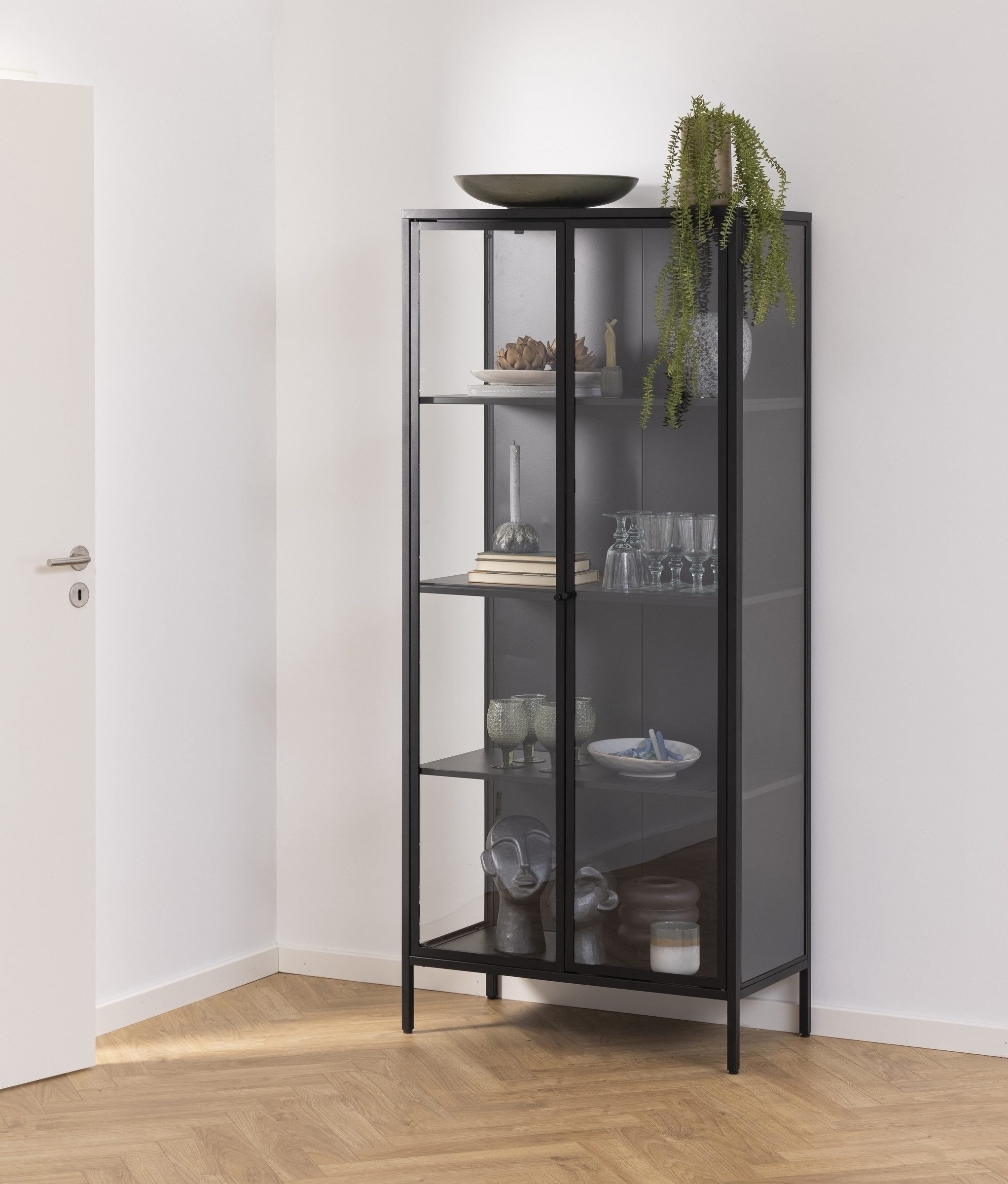 freiraum Glasvitrine Newcastle in schwarz, Stahl - 80x180x40cm (BxHxT)